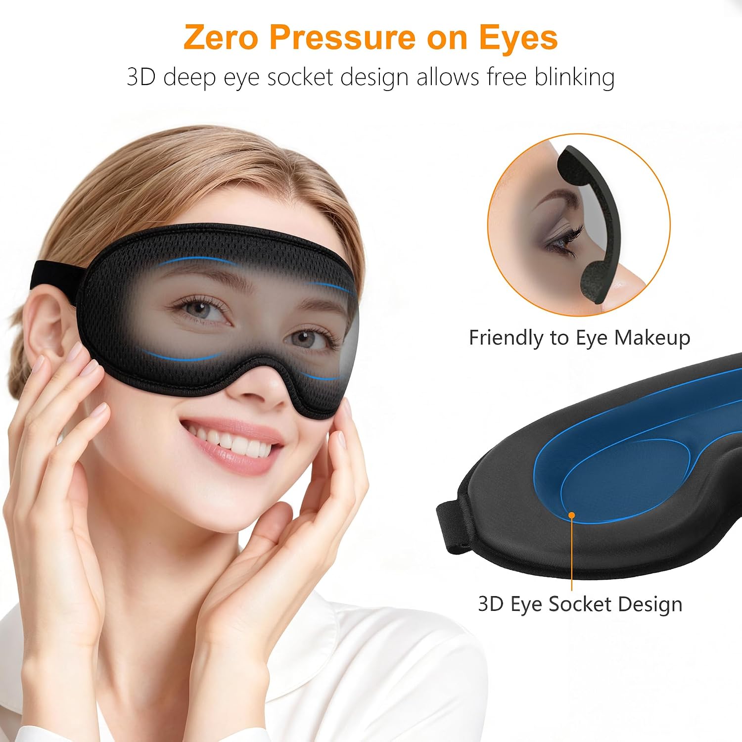 Gritin Schlafmaske für Seitenschläfer, Männer und Frauen, bequem, verbesserte 3D-Schlafmaske mit verstellbarem Gummiband, atmungsaktive Lichtblockierung, ergonomische Augenmaske für Nickerchen, Flugzeuge usw. – Bild 3