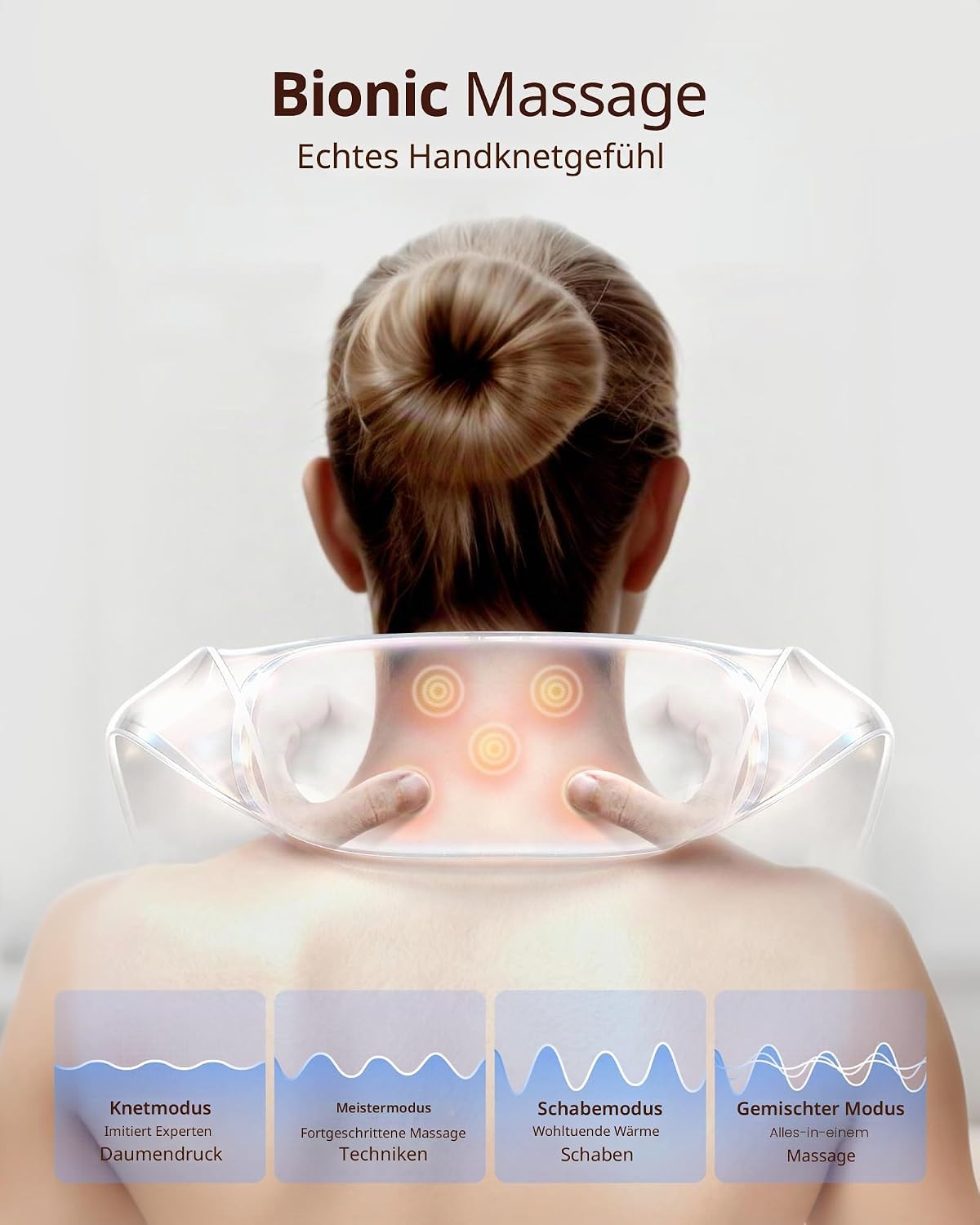 Kabelloses elektrisches Nackenmassagegerät mit Wärme, einstellbarer Abstand | Shiatsu-Massage, 3D-Tiefengewebeknetung, wiederaufladbar und mehrere Modelle zur Schmerzlinderung – Bild 3