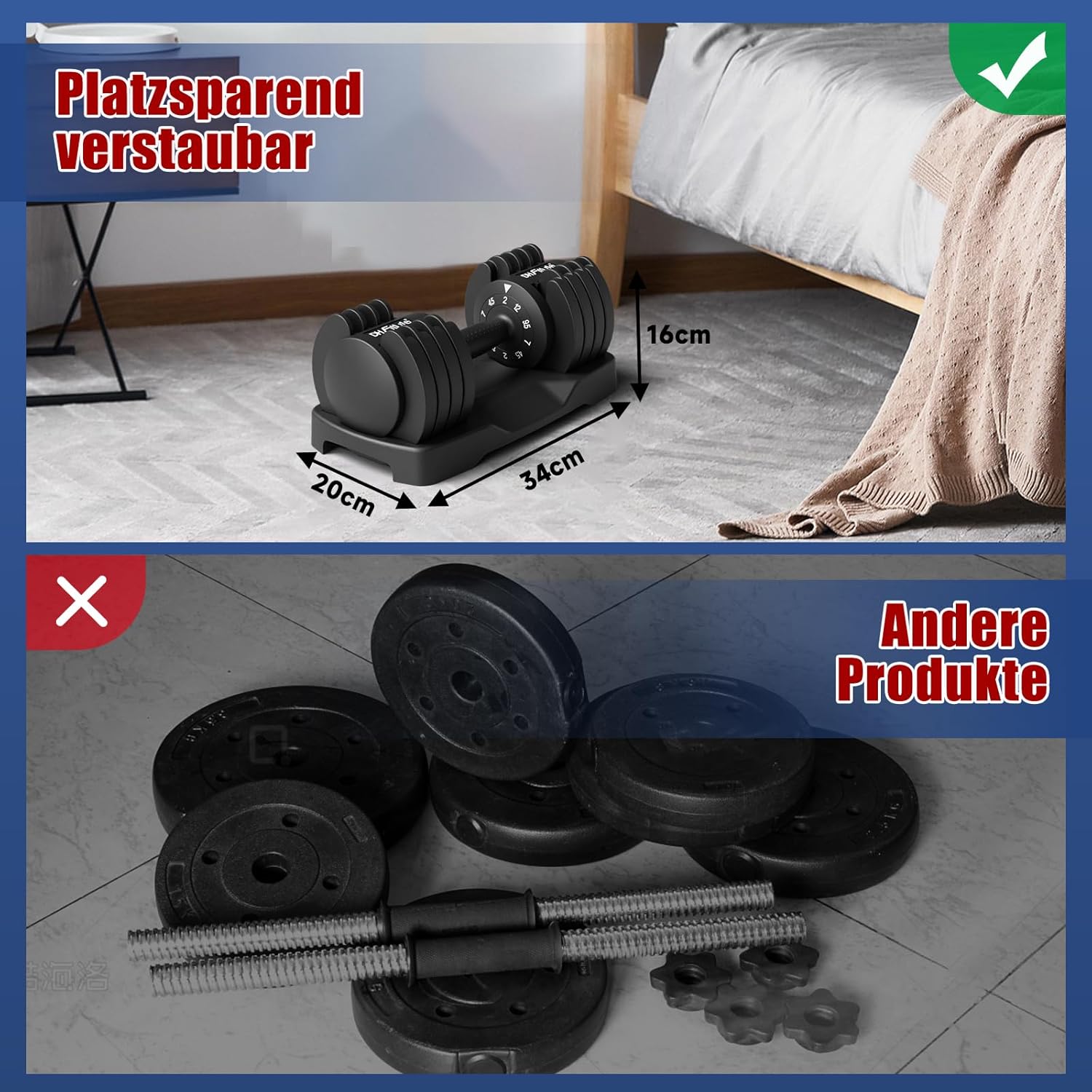 DH FitLife 12 kg verstellbare Kurzhanteln 2 bis 12 kg mit 5 Gewichtsstufen, Kurzhantel-Set mit Hantelscheiben, verstellbare Kurzhanteln, variable Gewichte 5 in 1, 2er-Set – Bild 4