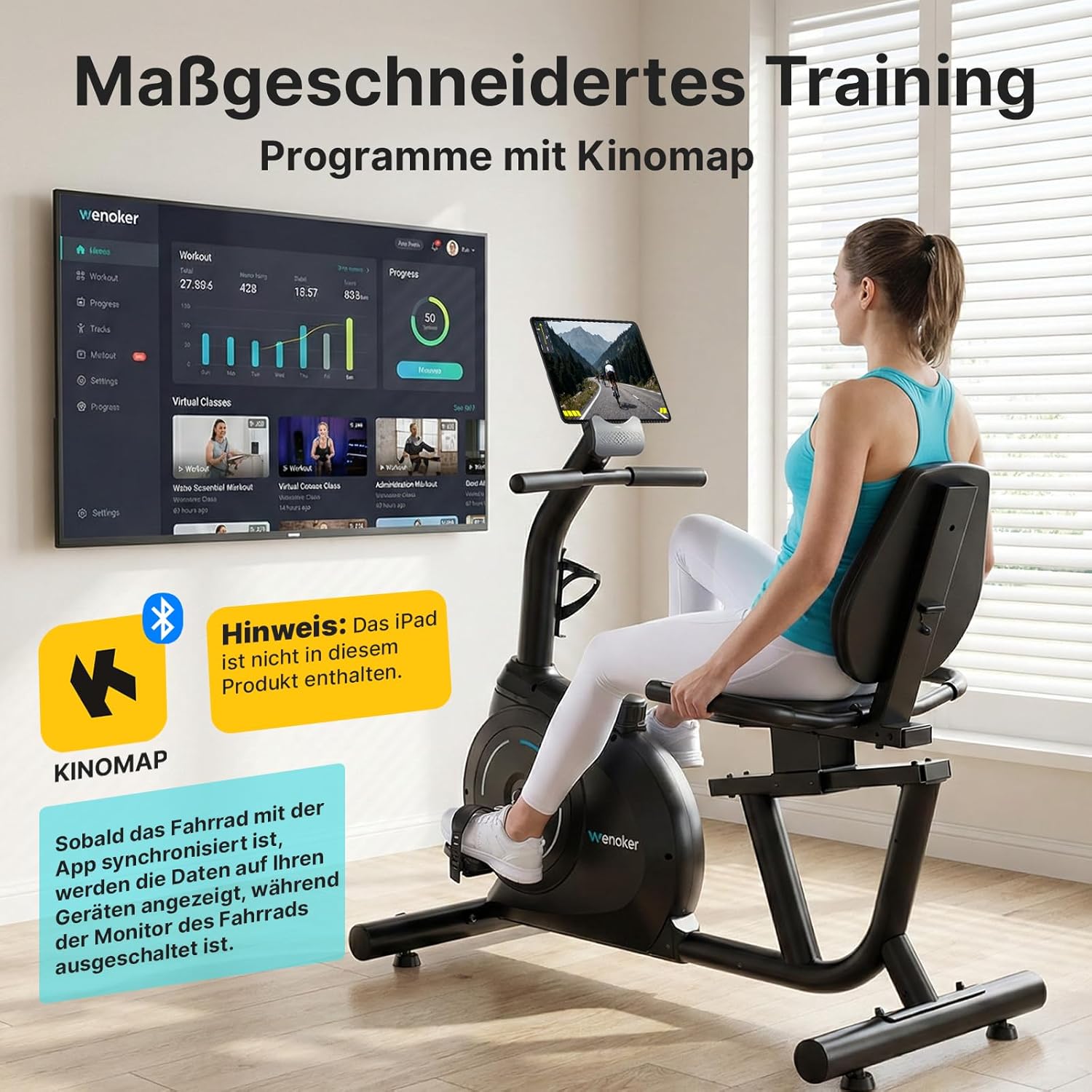 Wenoker Ergometer Liege- Heimtrainer mit Magnetbremse, Pulssensoren und LCD-Display, 16 Widerstandsstufen bis 160KG, Sitzergometer mit Rückenlehne für Senioren – Bild 7