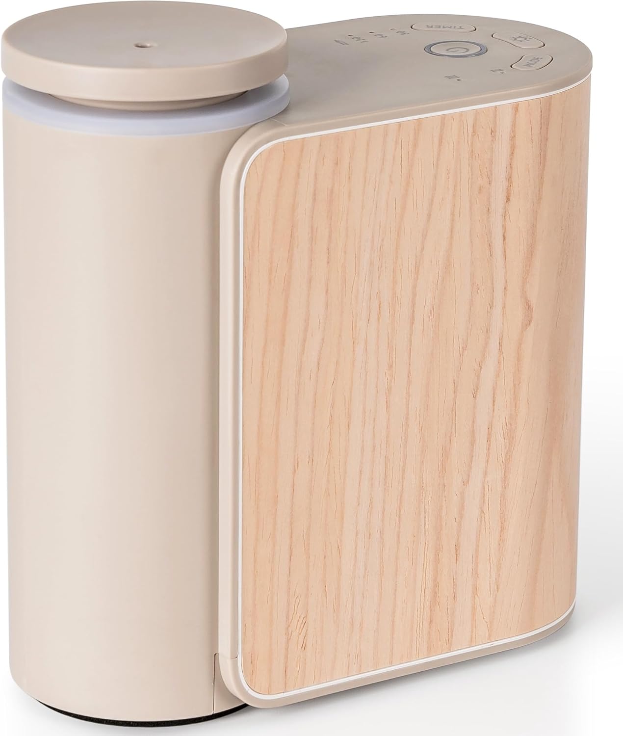 Wasserloser Diffusor für ätherische Öle mit Massivholzabdeckung, 3 Timer, 2 Nebelmodi, automatische Abschaltung, leise, duale Flüssigkeit, tragbarer wasserloser Duftdiffusor mit Lichtern