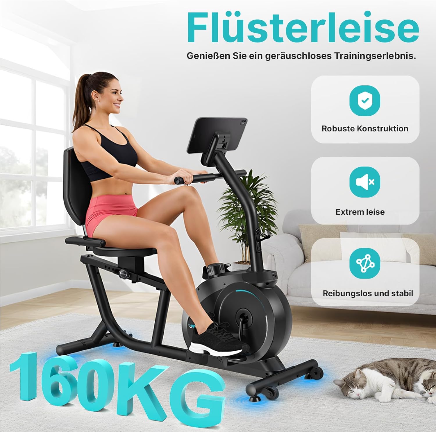Wenoker Ergometer Liege- Heimtrainer mit Magnetbremse, Pulssensoren und LCD-Display, 16 Widerstandsstufen bis 160KG, Sitzergometer mit Rückenlehne für Senioren – Bild 3