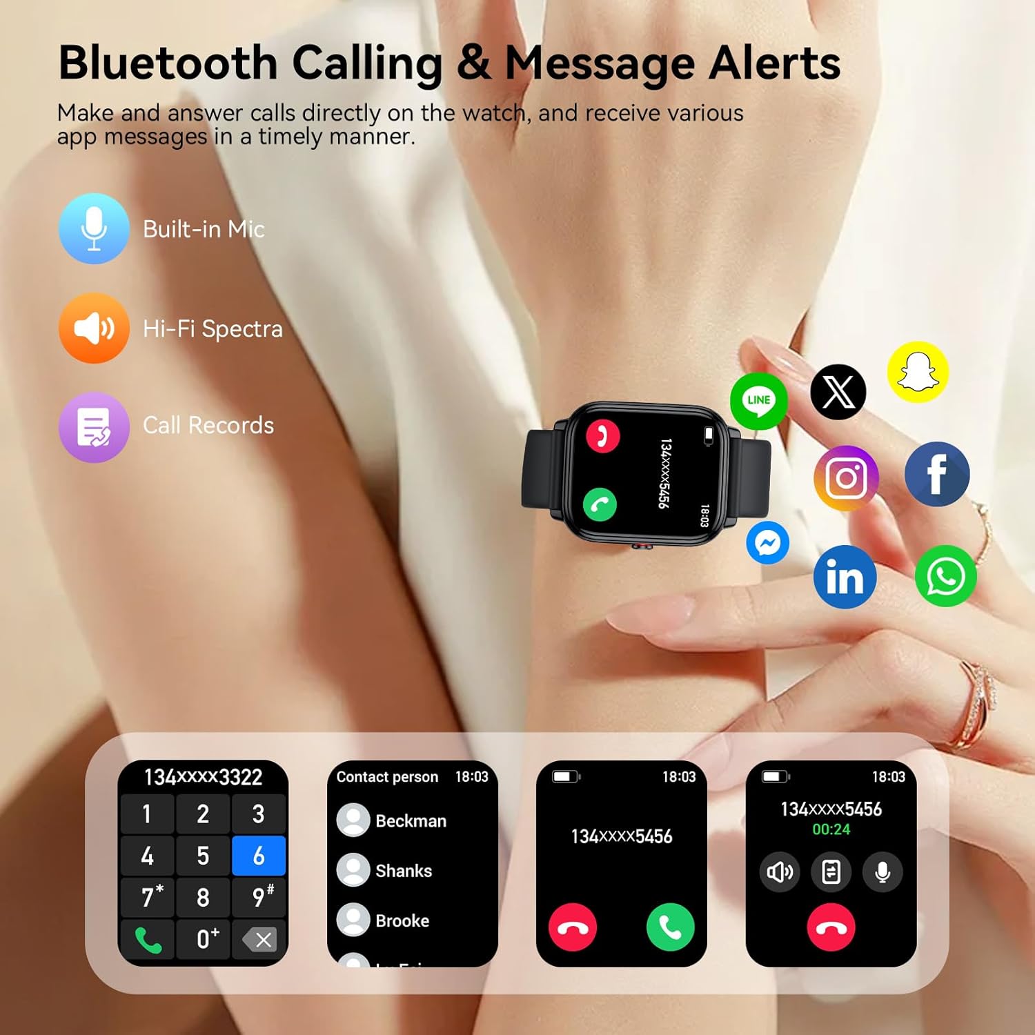Smartwatch Damen Herren,1.83"HD Touchscreen, 20 Tage Akkulaufzeit, Fitnessuhr mit Pulsuhr Schlafmonito Schrittzähler, Bluetooth Anruffunktion, 112+ Sportmodi, IP68 Wasserdichte Sportuhr für iOS/Android – Bild 5