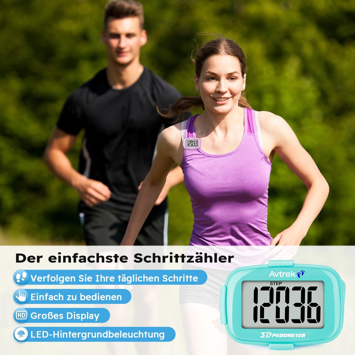 AVTREK Präziser 3D-Schrittzähler, Mini-Schrittzähler zum Gehen oder Laufen im Freien, Wanderaktivitäten – Bild 2