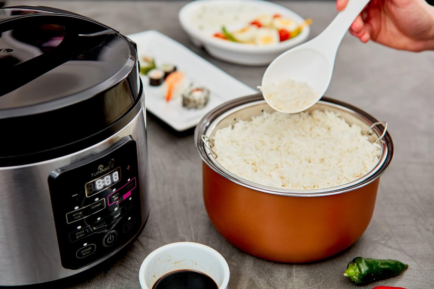 Yum Asia Kumo YumCarb Reiskocher mit Keramikschüssel und fortschrittlicher Fuzzy-Logik, 5 Reiskochfunktionen, 3 Multikocherfunktionen, (5,5 Tassen, 1 Liter), 220–240 V, UK/EU – Bild 4