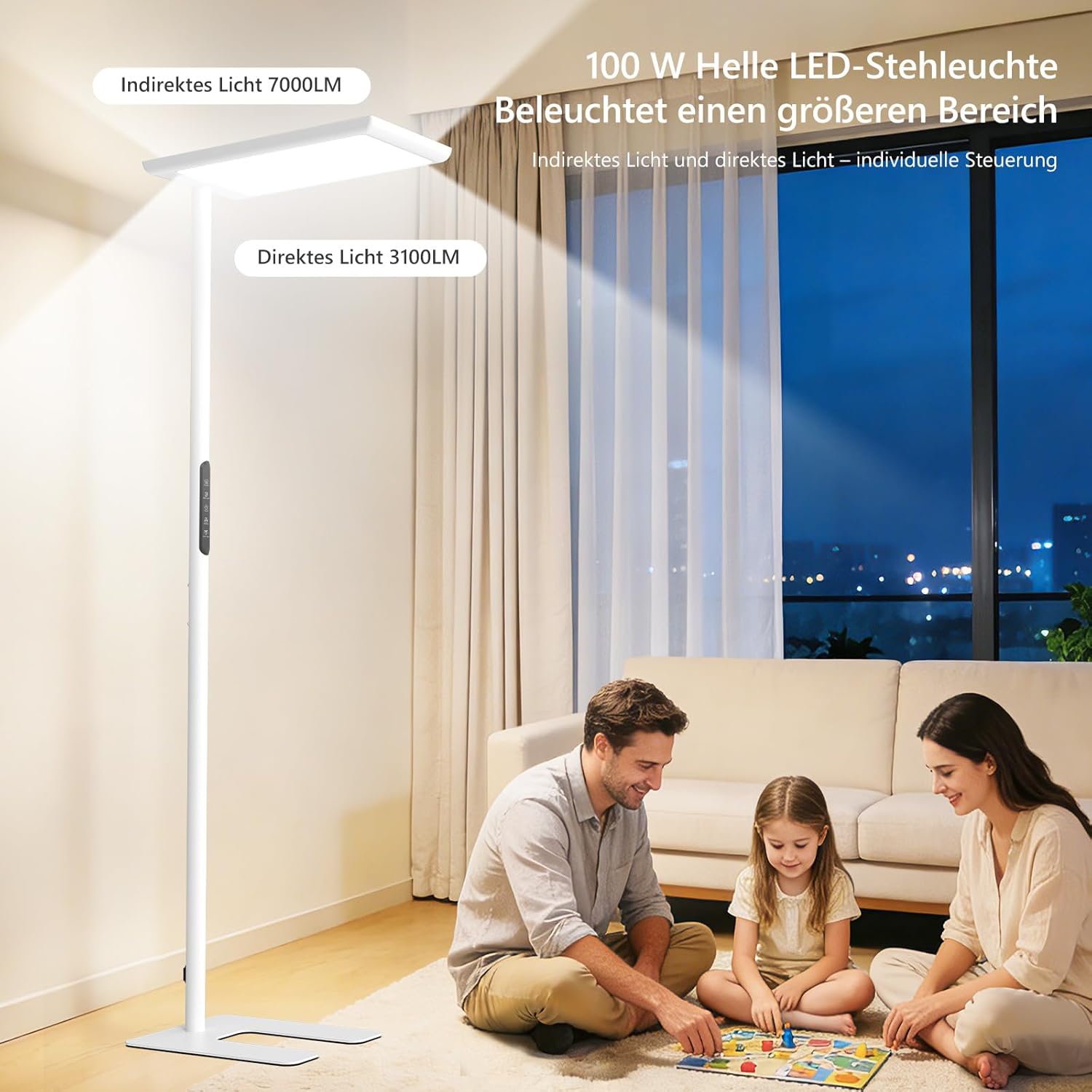 LES FLEURS LED-Büro-Stehleuchte, 196 cm Vollspektrum-Leseleuchte mit Augenschutz, 100 W dimmbare Stehleuchte mit 10100 lm Tageslichtlampe für Wohnzimmer, Schlafzimmer, Arbeitszimmer und Büro – Bild 5