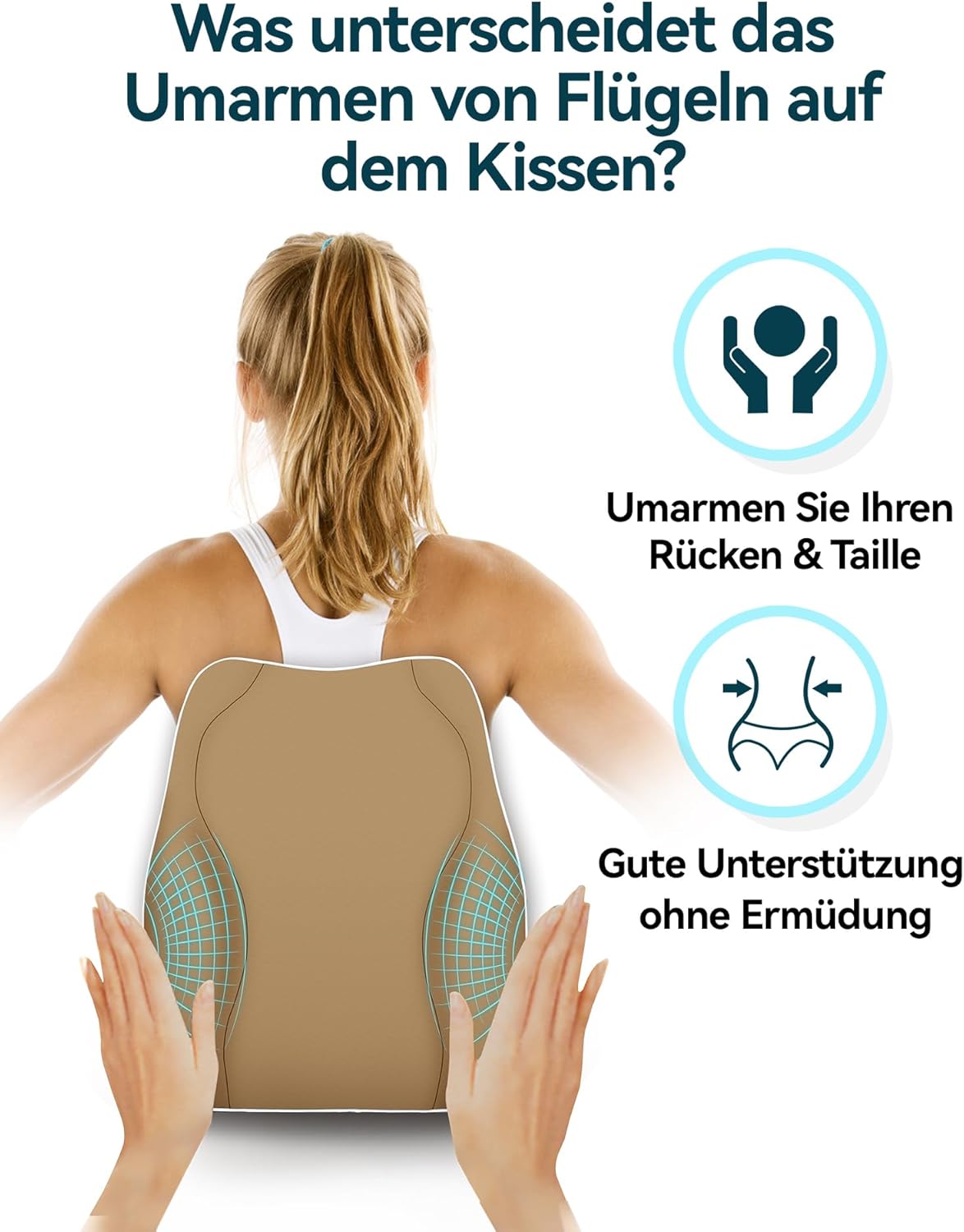 Travel Ease Ergonomisches Memory Foam Rückenkissen, Lendenkissen für Bürostuhl, Schreibtischstuhl, mit antistatischem, hautfreundlichem Bezug und für eine bequeme Sitzhaltung (Khaki) – Bild 2