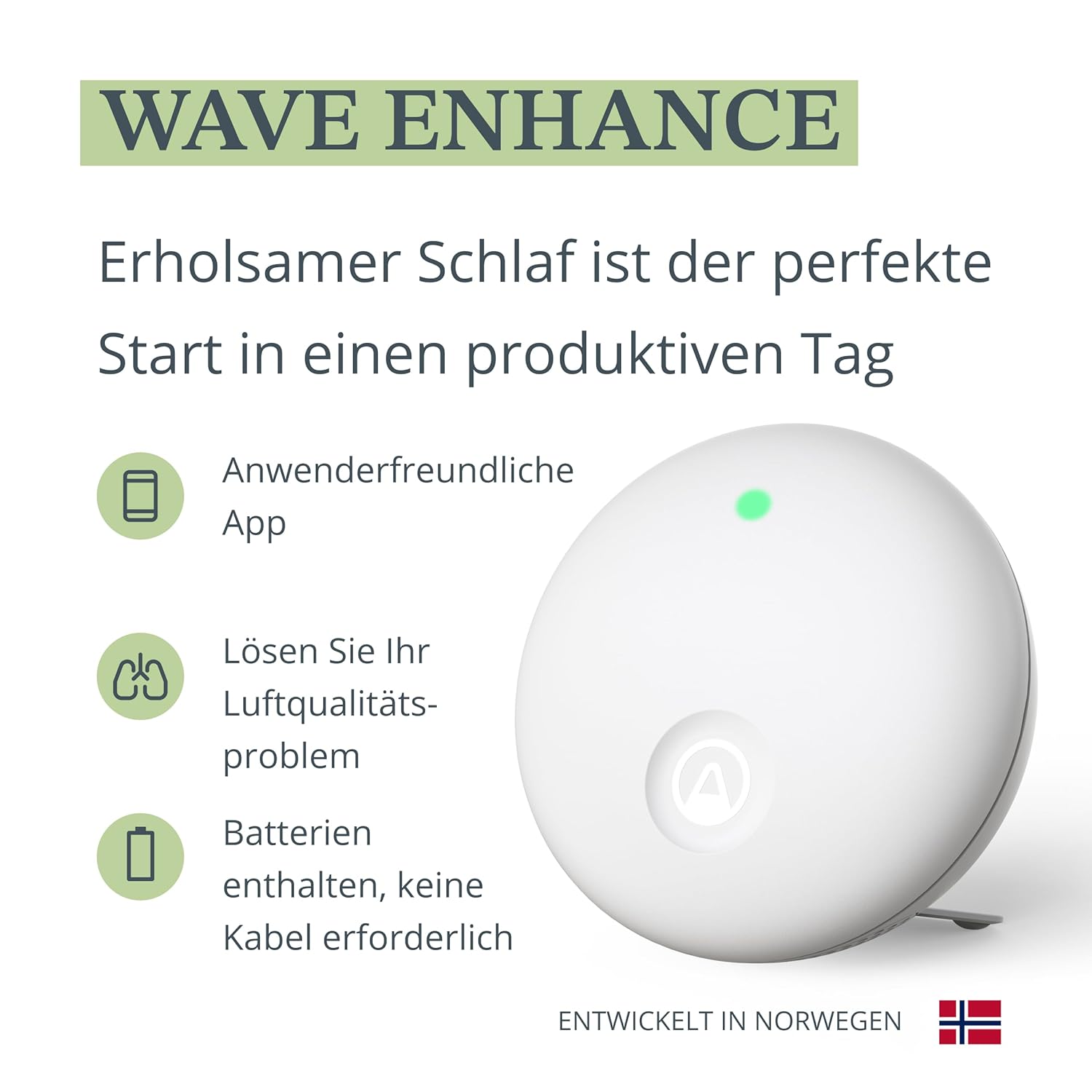 Airthings 321 Wave Enhance kompakter Raumluftqualitätsmonitor (CO2-, VOC-, Luftfeuchtigkeits-, Temperatur-, Druck- und Umgebungsgeräusch- und Lichtsensoren) für Schlafzimmer und Arbeitszimmer – Bild 3