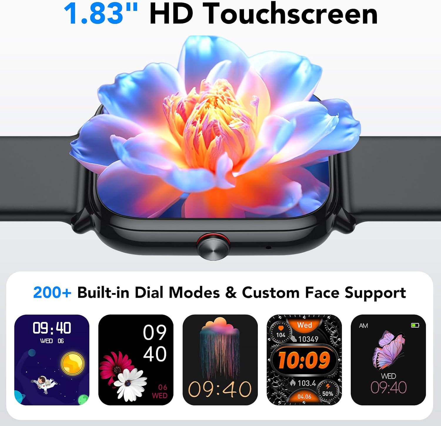 Smartwatch Damen Herren,1.83"HD Touchscreen, 20 Tage Akkulaufzeit, Fitnessuhr mit Pulsuhr Schlafmonito Schrittzähler, Bluetooth Anruffunktion, 112+ Sportmodi, IP68 Wasserdichte Sportuhr für iOS/Android – Bild 6