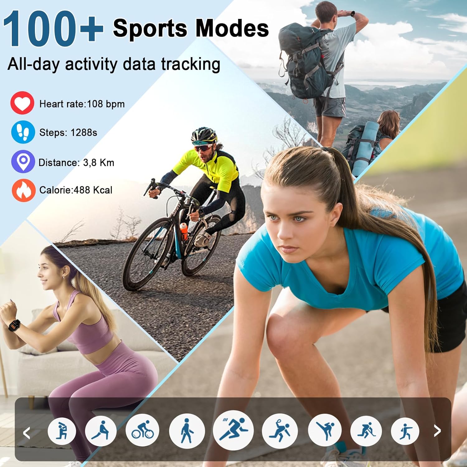 Smartwatch Herren Damen 1,96 Zoll HD Fitnessuhr mit Telefonfunktion Smart Watch mit SpO2 Herzfrequenzmesser Schlafmonitor Schrittzähler Uhr 110+ Sportmodi Fitness Tracker IP68 Wasserdicht Sport – Bild 5