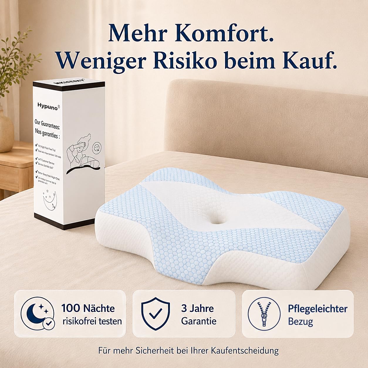 Nackenstützkissen gegen Nackenschmerzen, orthopädisches Kissen, ergonomisches Memory-Schaum-Nackenkissen mit 2 Höhen, Hohlraum und Kühlbezug, für Seiten- und Rückenschläfer – Hellblau – Bild 8