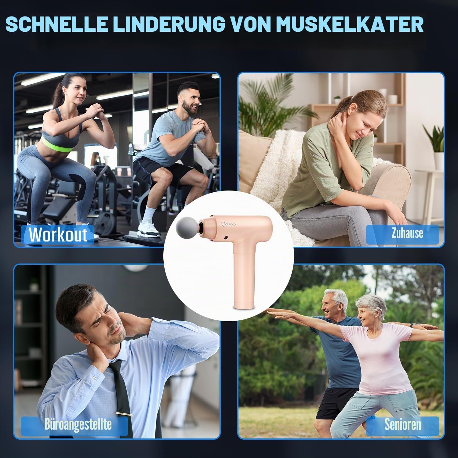Massagepistole, Muskel-Percussion-Massagegerät, Massagepistole mit LED-Touchscreen, 20 Geschwindigkeiten, 9 Massageköpfe, Tragetasche, leise elektrische Massagepistole, Geschenk für Männer und Frauen – Bild 6