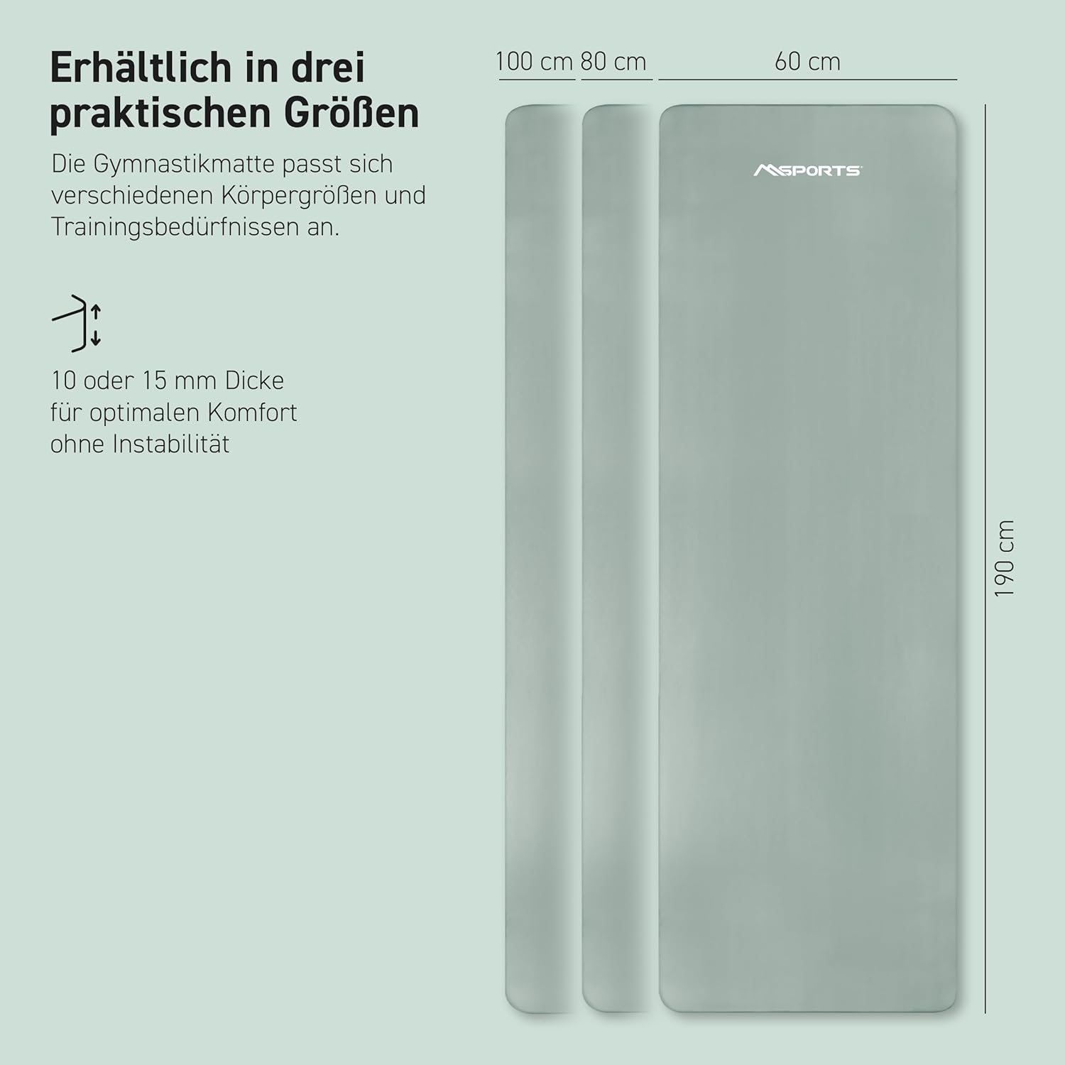 MSports Premium Gymnastikmatte inklusive Tragegurt + Übungsposter + Workout-App – hautfreundliche Fitnessmatte, 190 x 60, 80 oder 100 x 1,5 cm, verschiedene Farben, phthalatfreie Yogamatte, 190 x 80 x 1,5 cm – Bild 7