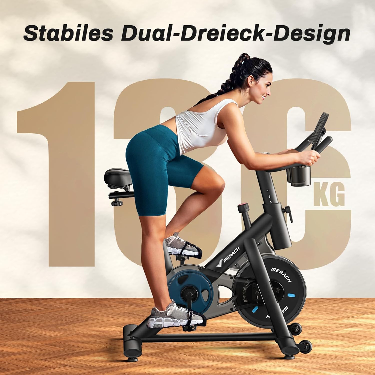 MERACH Heimtrainer mit einstellbarem Widerstand, leises Heimtrainer-Fahrrad mit verbessertem LED-Monitor, Tablet-Halterung, Indoor-Cycling-Fahrrad für Cardio-Training zu Hause, eigene App, bis zu 136 kg – Bild 4