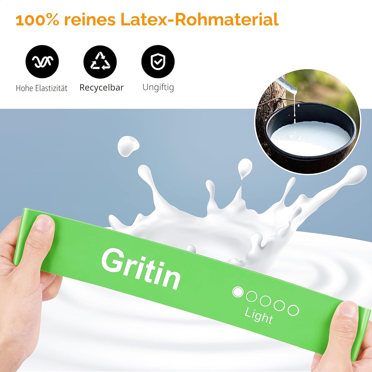 Gritin Fitnessbänder (5er Set) Widerstandsbänder mit 5 Stufen, 100% Latex Fitnessband Widerstand mit deutscher Übungsanleitung und Tragetasche, Gymnastikband für Muskelaufbau, Yoga – Bild 3