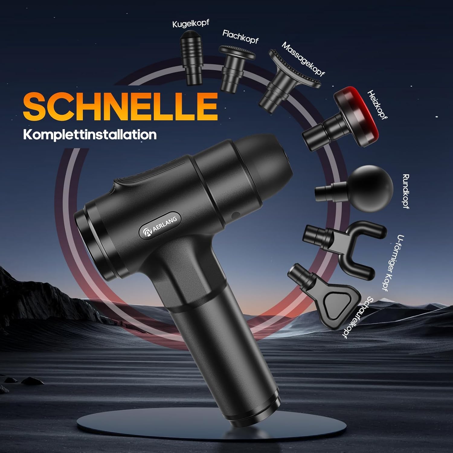 Massagepistole mit Wärmefunktion, AERLANG Muskelmassagepistole, Massagegerät mit LED-Anzeige, Handmassagegerät Geschenke für Männer, Massagepistole mit 20 einstellbaren Stufen und 7 Massageköpfen – Bild 4