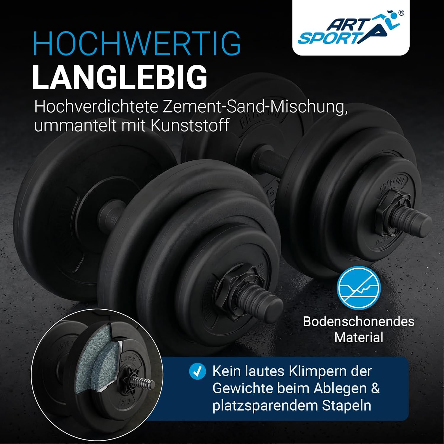 ArtSport 2er-Hantelset 20/30/40 kg – Hantelset mit 2 Hanteln, Gewichten und 4 Spinlock-Kragen – Bild 6