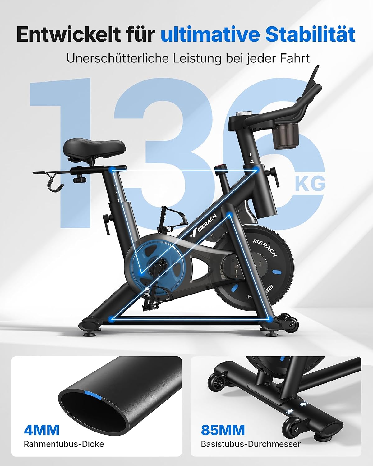 MERACH Heimtrainer mit einstellbarem Widerstand, leises Heimtrainer-Fahrrad mit verbessertem LED-Monitor, Tablet-Halterung, Indoor-Cycling-Fahrrad für Cardio-Training zu Hause, eigene App, bis zu 136 kg – Bild 4