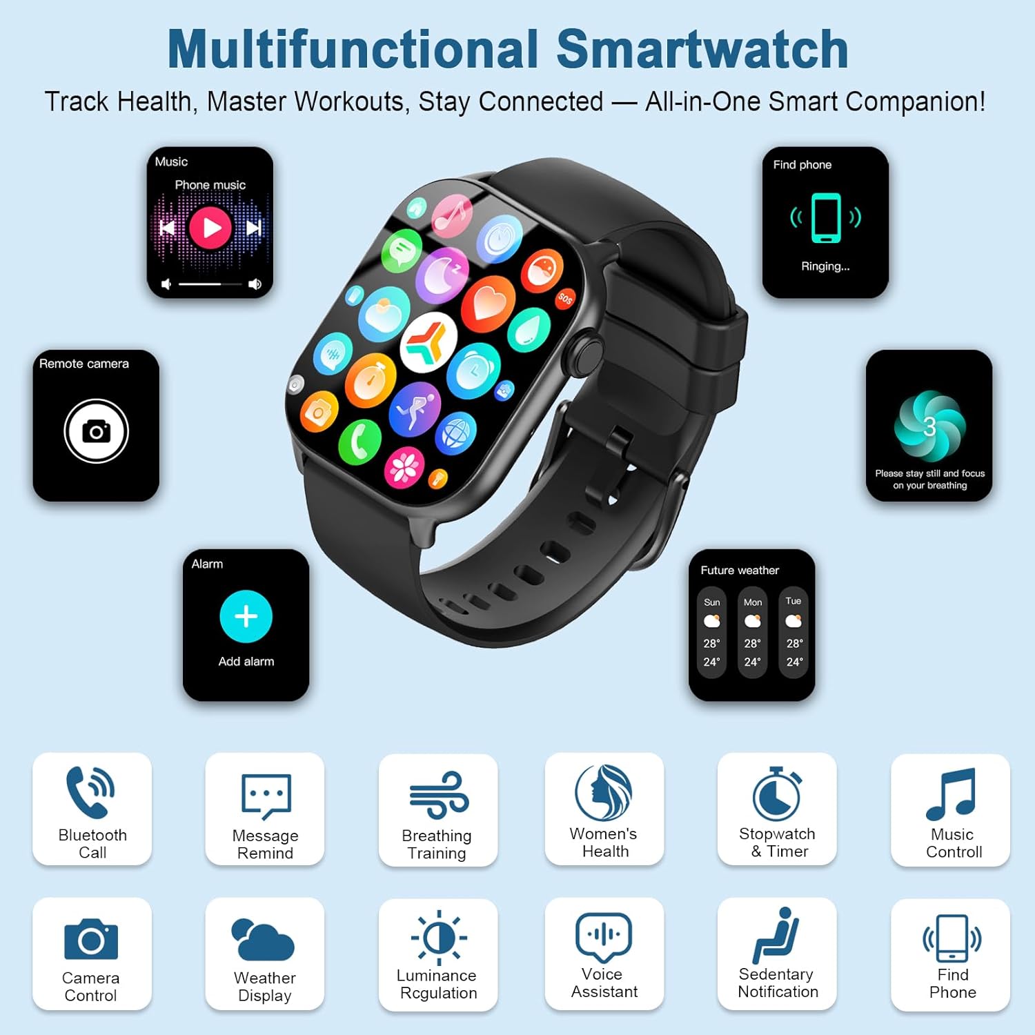 Smartwatch Herren Damen 1,96 Zoll HD Fitnessuhr mit Telefonfunktion Smart Watch mit SpO2 Herzfrequenzmesser Schlafmonitor Schrittzähler Uhr 110+ Sportmodi Fitness Tracker IP68 Wasserdicht Sport – Bild 2