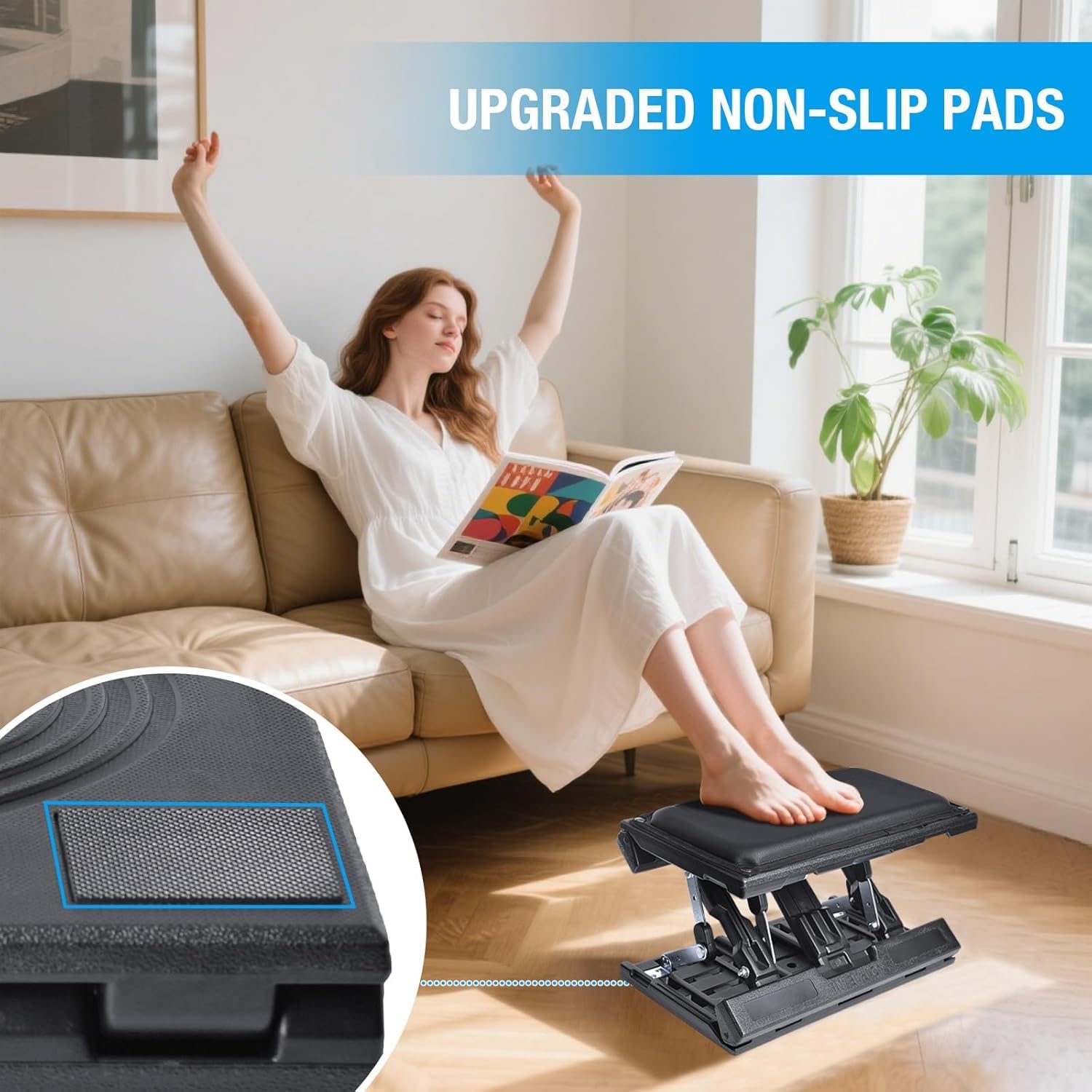 Große Panel-Fußstütze, Schreibtisch, stufenlos verstellbare Fußstütze, Fußhocker mit Massage, ergonomischer Höhenwinkel, verstellbar, für Büro und Zuhause (schwarz) – Bild 7