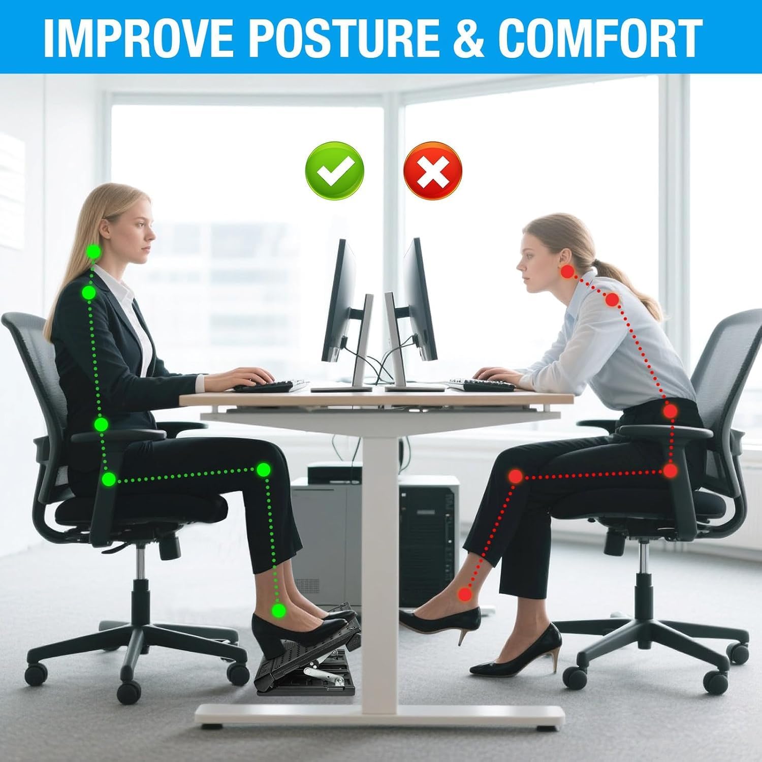 Große Panel-Fußstütze, Schreibtisch, stufenlos verstellbare Fußstütze, Fußhocker mit Massage, ergonomischer Höhenwinkel, verstellbar, für Büro und Zuhause (schwarz) – Bild 4
