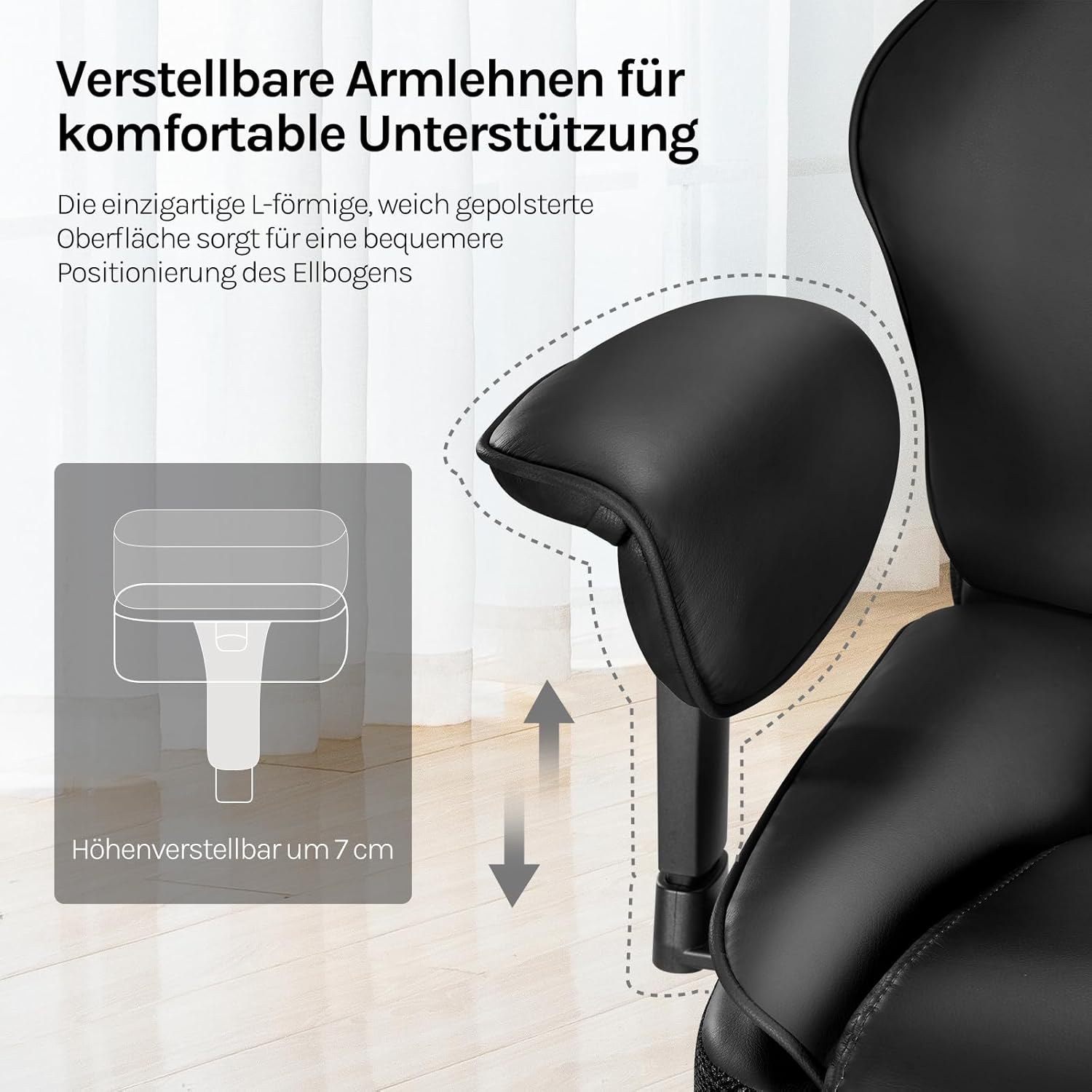 WOLTU Bürostuhl, ergonomischer Chefsessel, doppelschichtig, weiche Rückenlehne, 3-stufige Rückenlehnenverstellung mit Lordosenstütze, Fußstütze für Büro, Besprechungsraum, PU, Schwarz – Bild 5