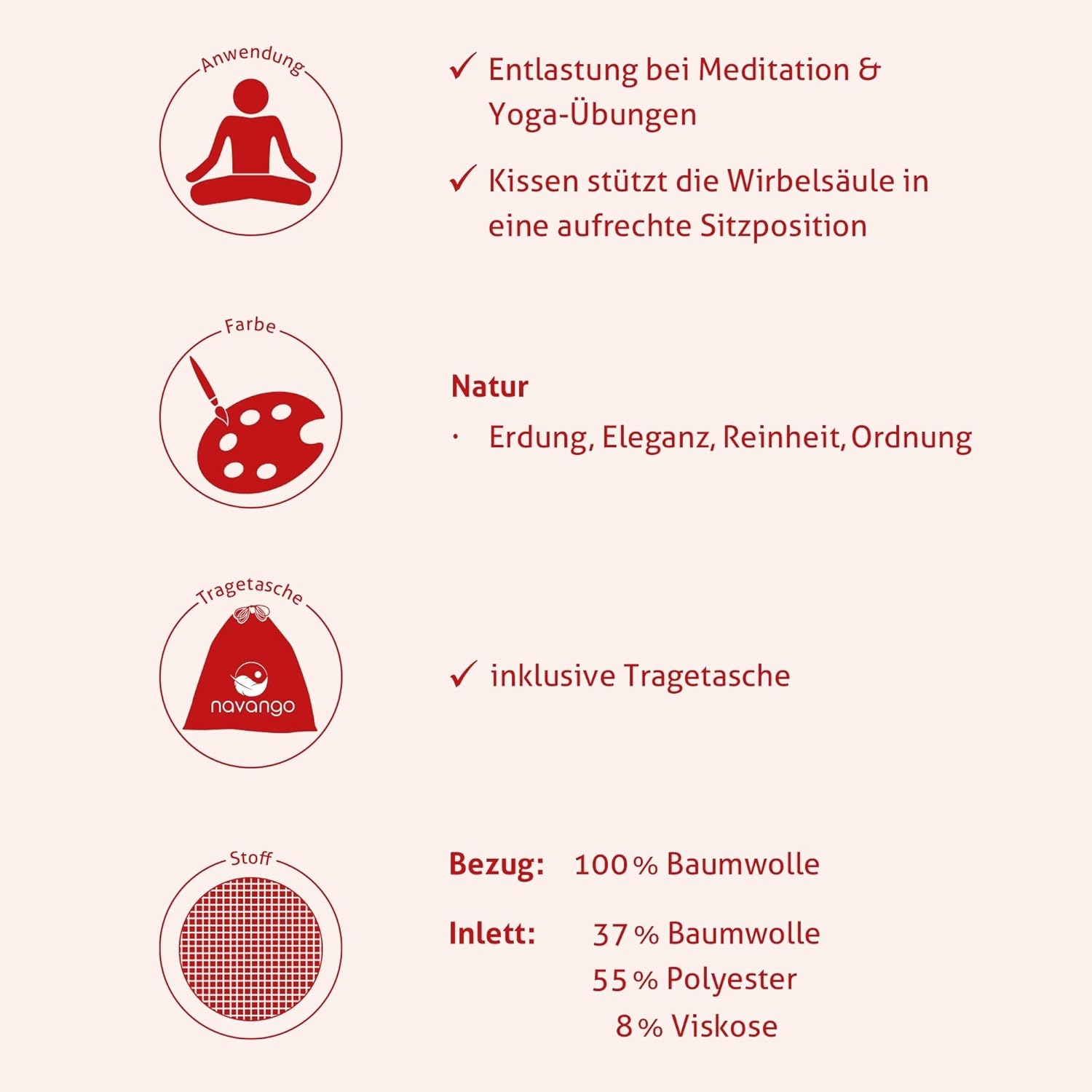 Meditationskissen I Rundes Yogakissen handgefertigt in Deutschland I Sitzhöhe 15 cm I Verdeckter Reißverschluss I 100 % Dinkelspelzfüllung I waschbarer Bezug aus 100 % Baumwolle – Bild 6