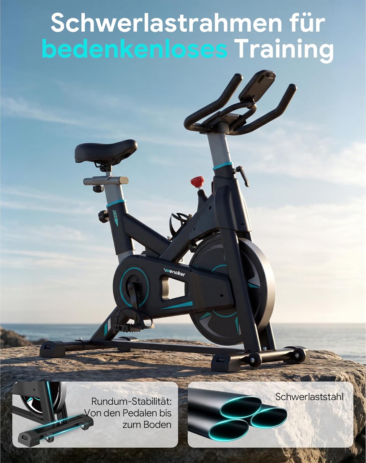 Wenoker Heimtrainer – Flüsterleises Indoor-Spinning-Bike, Ergometer mit magnetischem Widerstand, schweres Schwungrad, LCD-Monitor, stationäres Fahrrad, maximale Belastung 160 kg – Bild 9