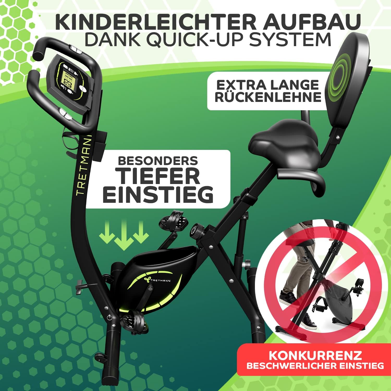 Tretmann 3-in-1-Klapp-Heimtrainer – Extra leise & komfortabel – (SoftFoam) Dekra-geprüft – mit tiefem Einstieg. Heimtrainer, Fahrrad-Ergometer, Heimtrainer, faltbare Heimfitness-Fahrräder – Bild 5