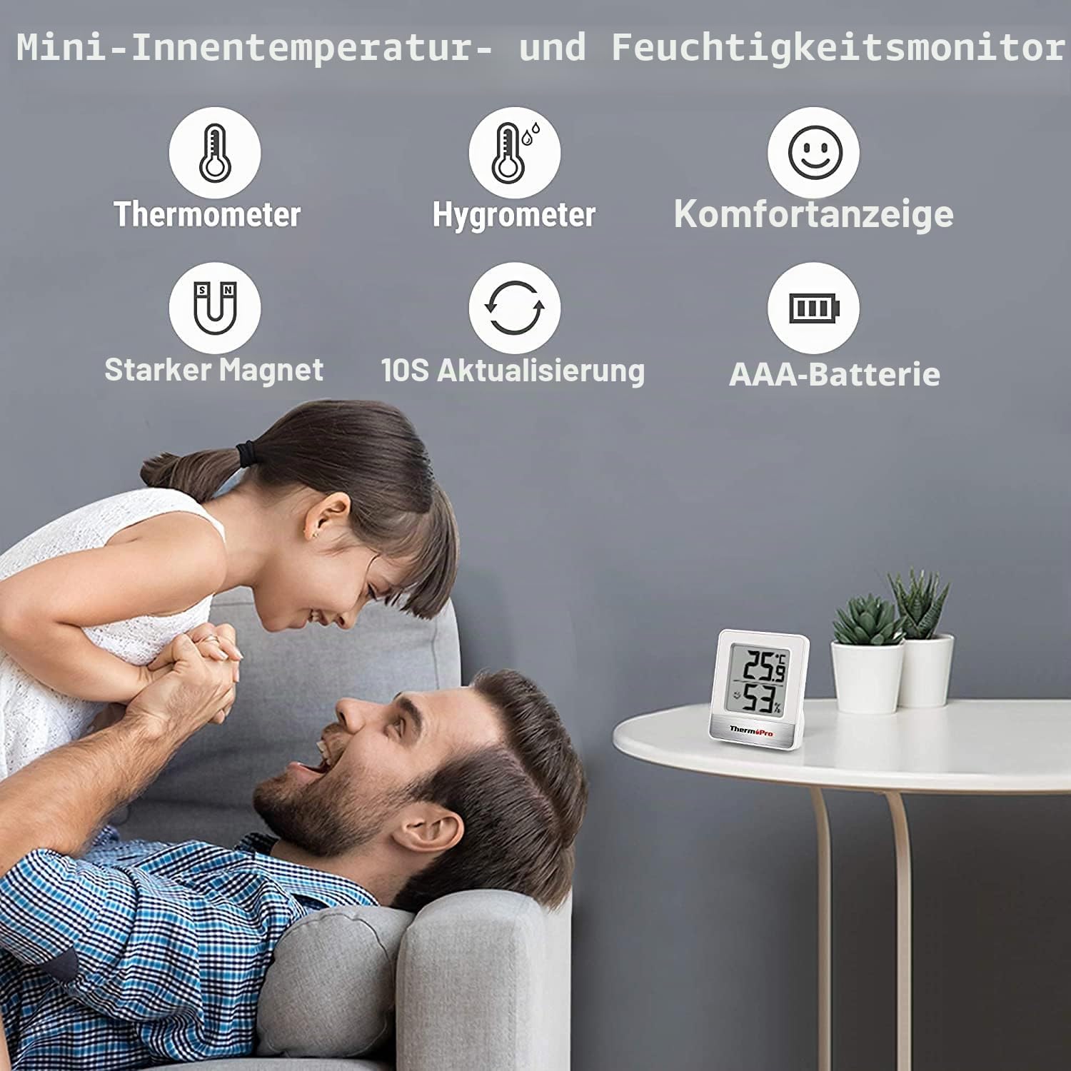 ThermoPro Thermo-Hygrometer, Innenthermometer, digitales Luftfeuchtigkeitsmessgerät, Raumthermometer, Temperatur- und Luftfeuchtigkeitsmessgerät mit Smiley-Anzeige, 3 Stück – Bild 3