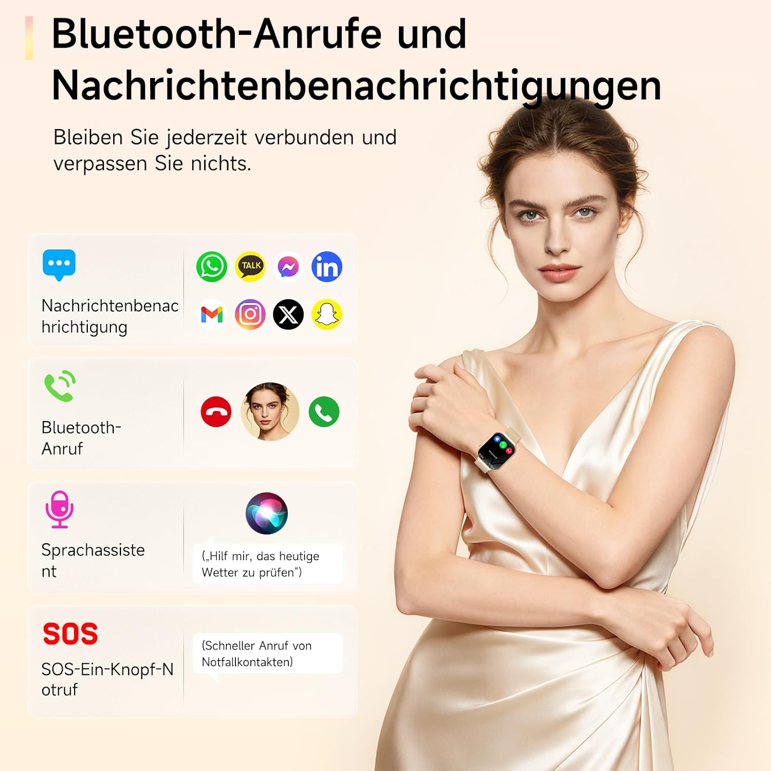 2026 Damen-Smartwatch mit EKG + HRV/BMI/Mikro-Gesundheitscheck/Harnsäure, 2,2-Zoll-Upgrade-Gesundheitsuhr mit 3D-gebogenem Display und 24-Stunden-Blutdruck-Herzfrequenz-Schlafmonitor für Android/iOS – Bild 5