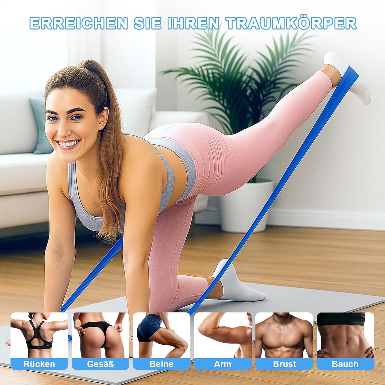 SURFOU Fitnessbänder-Set mit 4 Widerstandsstufen, hautfreundliche Widerstandsbänder mit Tragetasche, Übungsband, ideal für Fitnessstudio, Zuhause, Yoga, Pilates, Krafttraining und Rehabilitationstraining – Bild 3