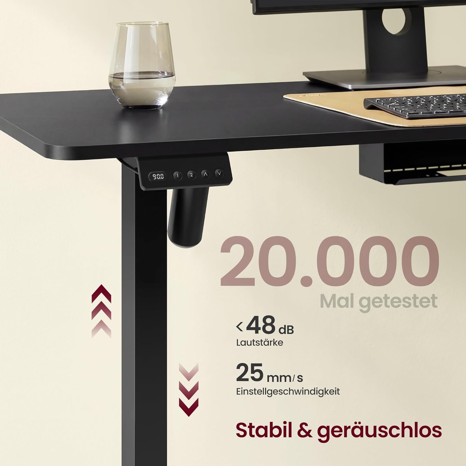 VASAGLE Höhenverstellbarer Schreibtisch, 160 x 140 cm, L-förmiger Eckschreibtisch, Stehpult, 2 AC-Steckdosen, 2 USB-A-Anschlüsse, Steckdosenleistenablage für das Büro, Tintenschwarz LSD264BZ01 – Bild 5