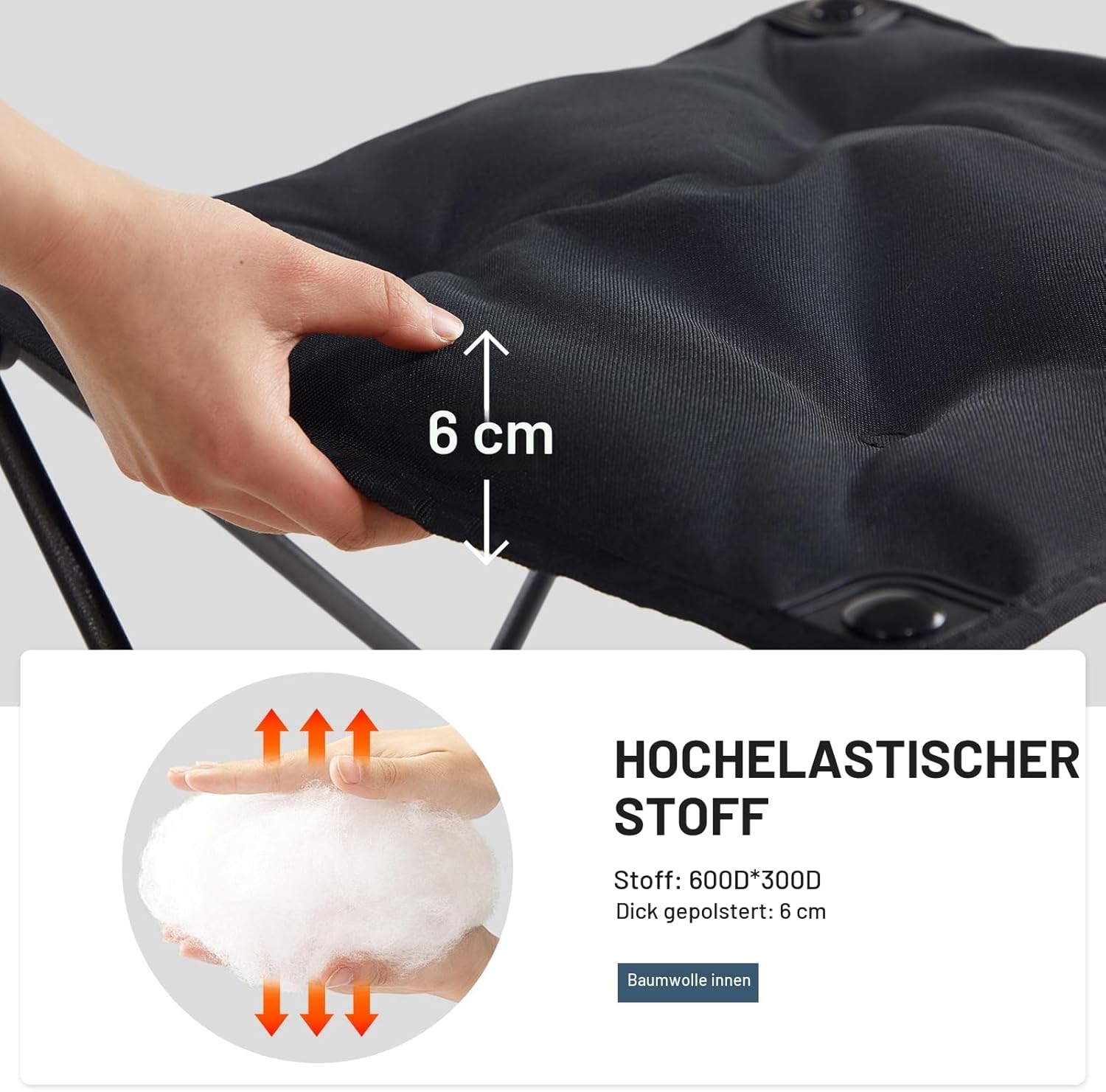 TIMBER RIDGE Klapphocker, Camping-Fußhocker, Höhe von 46 cm, Campinghocker, gepolstert, leicht, tragbar, als Fußstütze für Camping, Garten, Strand, 48 x 48 x 46 cm, maximale Belastung 80 kg – Bild 5