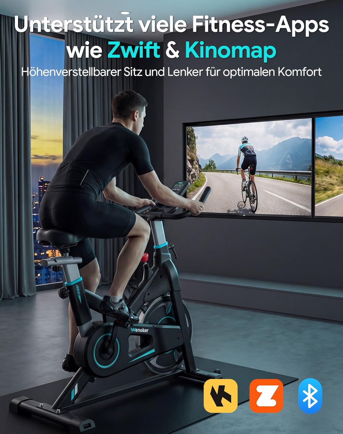 Wenoker Heimtrainer – Flüsterleises Indoor-Spinning-Bike, Ergometer mit magnetischem Widerstand, schweres Schwungrad, LCD-Monitor, stationäres Fahrrad, maximale Belastung 160 kg – Bild 8