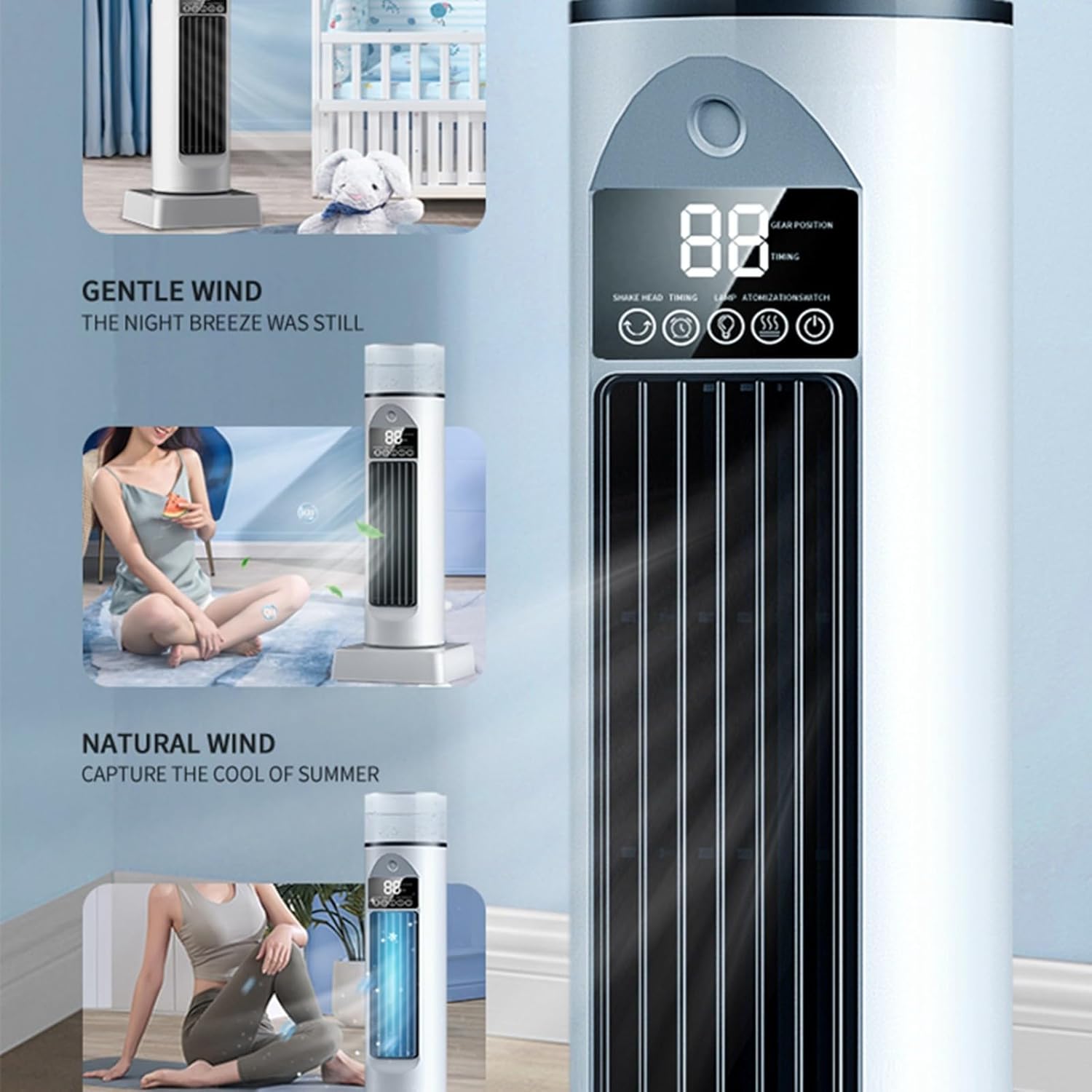 Klimaanlagenventilator, Kühlventilatoren, die kalte Luft blasen, Raumkühler, coole Gadgets, flügelloser, leiser Verdunstungsbefeuchter mit Timer und Fernbedienung für Schlafzimmer, Büro – Bild 8