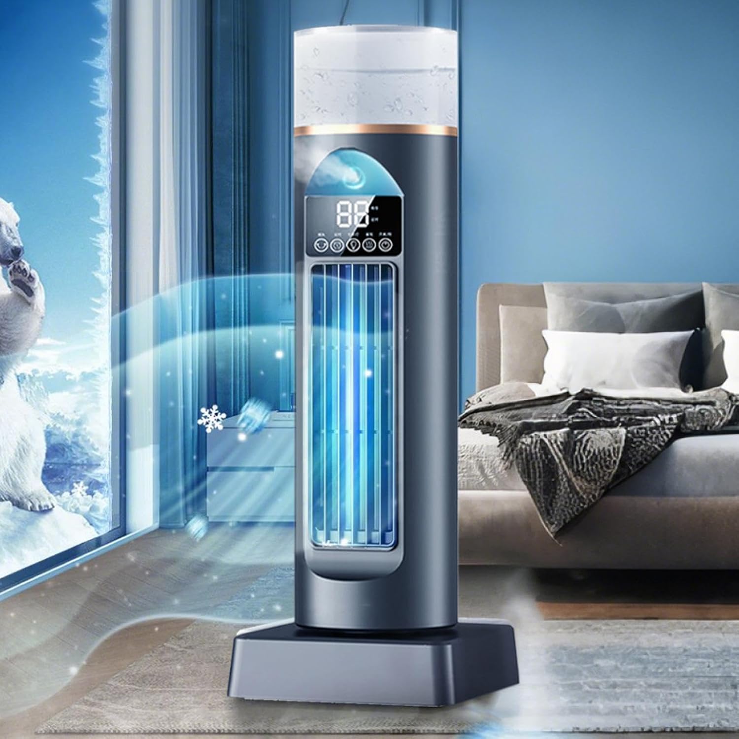 Turmventilator Luftkühler, leise, Luftbefeuchter, 230 ml, 2,5 Stunden, Verdunstungs-Air Cooler, Fernbedienung zum Einstellen der Lüftergeschwindigkeit, und Timer, automatisch – Bild 6