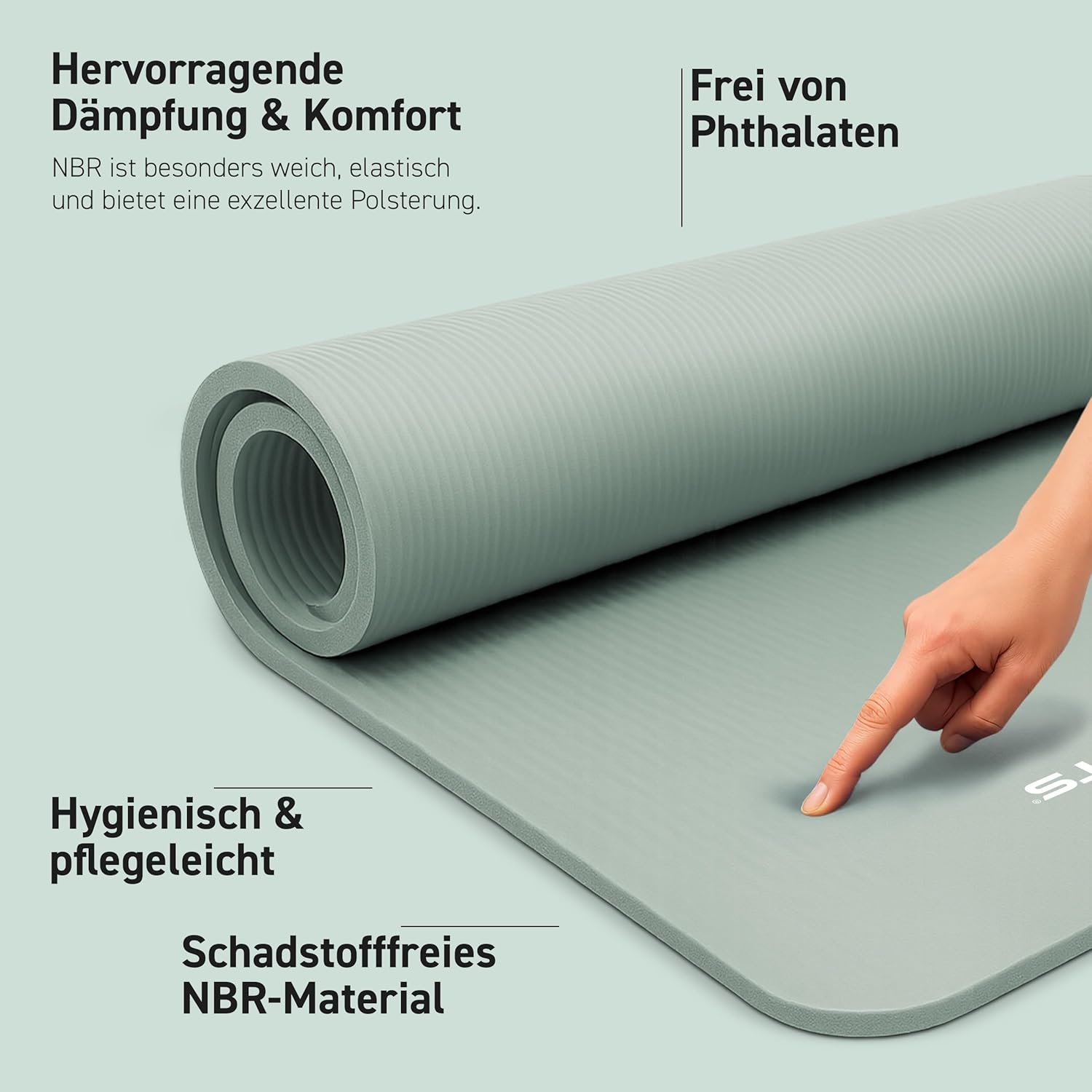 MSports Premium Gymnastikmatte inklusive Tragegurt + Übungsposter + Workout-App – hautfreundliche Fitnessmatte, 190 x 60, 80 oder 100 x 1,5 cm, verschiedene Farben, phthalatfreie Yogamatte, 190 x 80 x 1,5 cm – Bild 2
