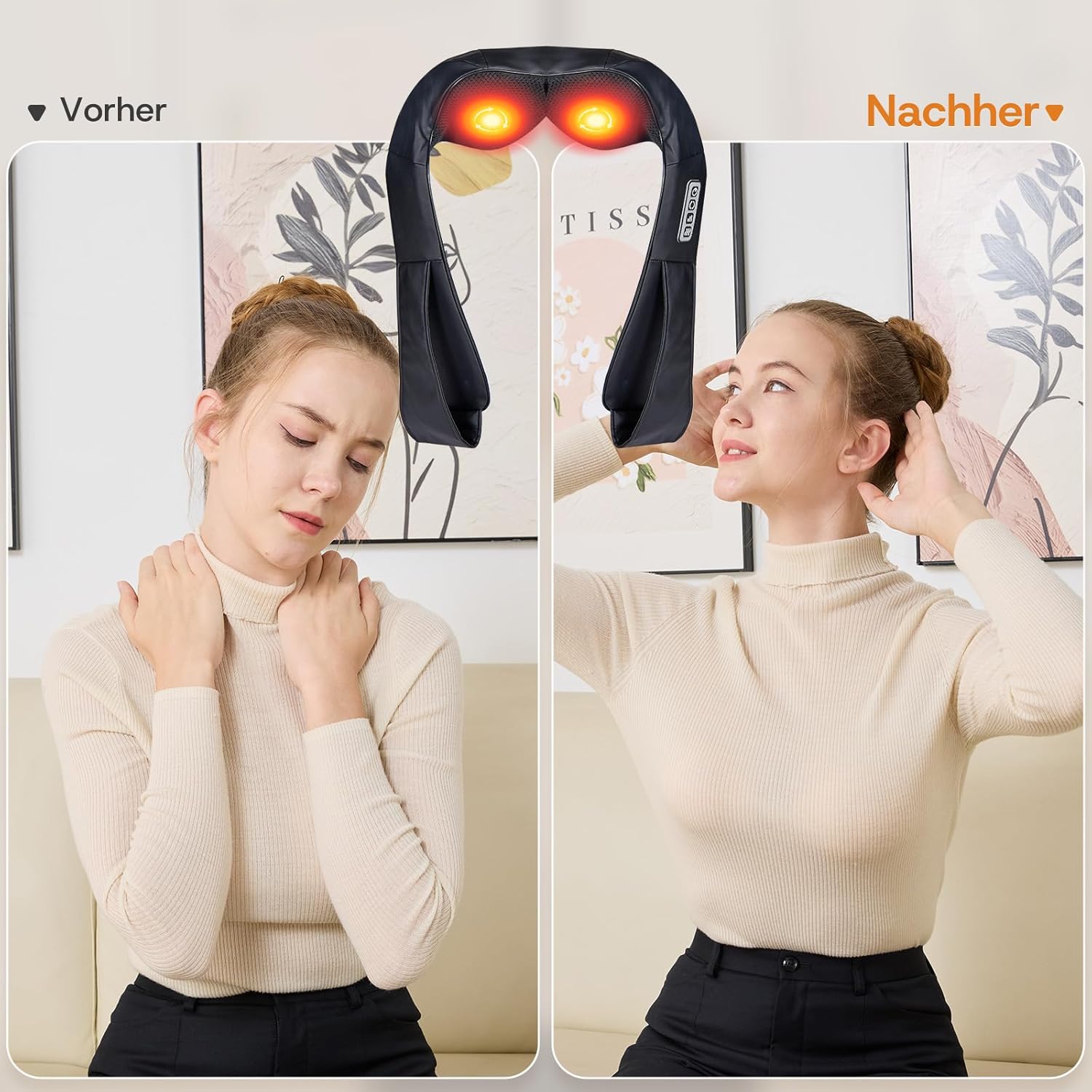 LAOBEN Deep Tissue Shiatsu Nackenmassagegerät mit Thermostatfunktion, elektrisches Massagegerät für Nacken, Schulter, Rücken, Muskeln, Schmerzlinderung zu Hause, im Büro und im Auto – Bild 6