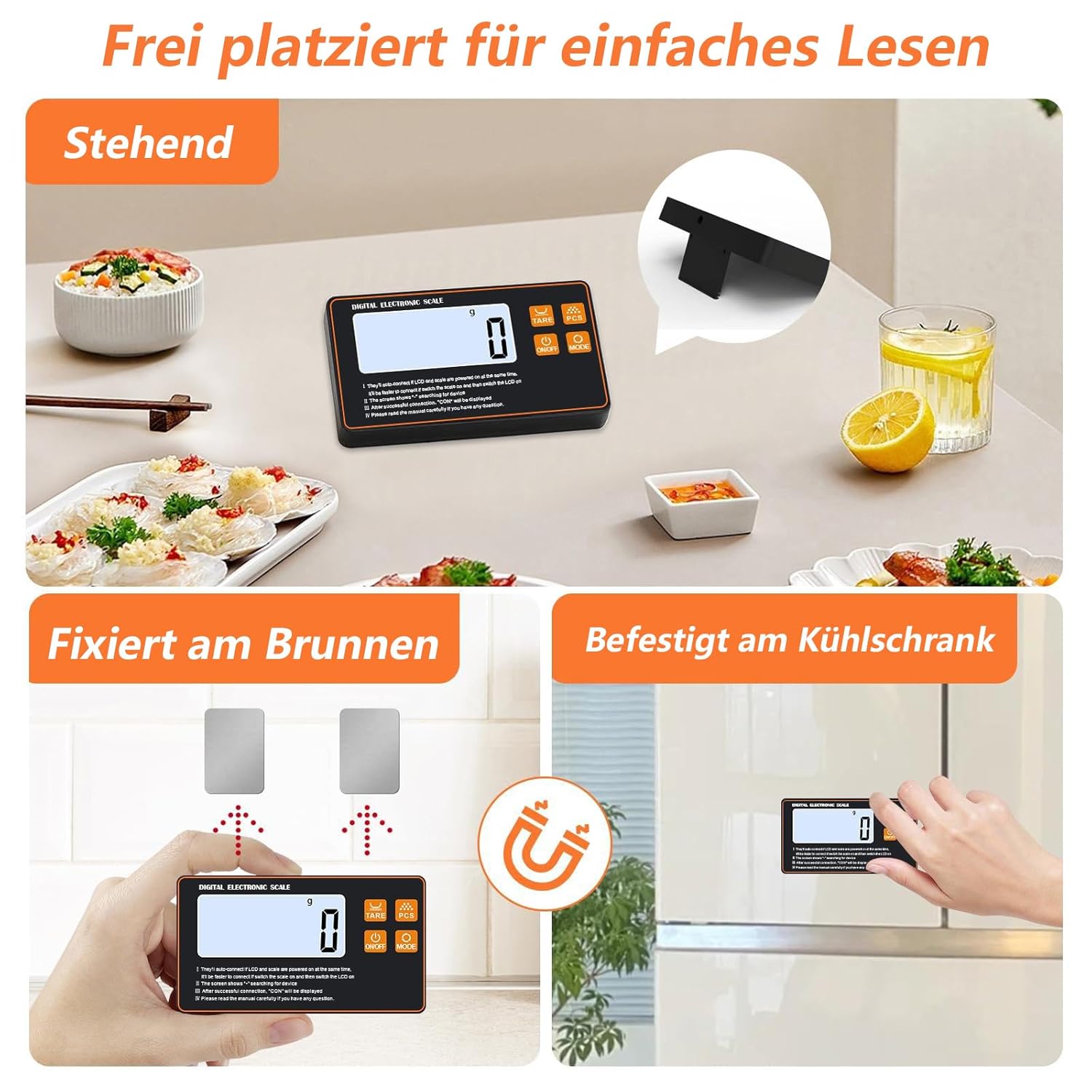 Digitale Küchenwaage 15 kg/1 g mit abnehmbarem Display, Edelstahloberfläche, mit separatem LCD-Display, zum Kochen, Backen, Essenszubereiten – Bild 6