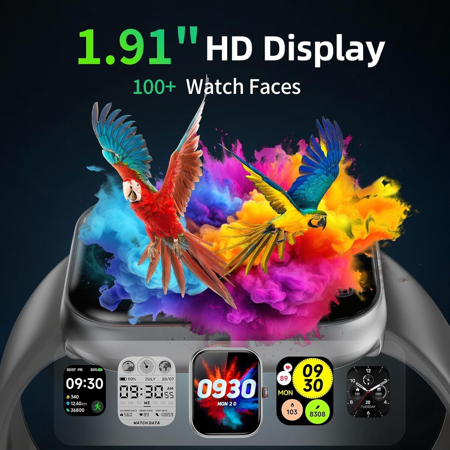 Smartwatch Herren Damen 1,91 Zoll HD Fitnessuhr mit Alexa & Telefonfunktion, 100+ Sportmodi Smartwatch, Herzfrequenzmesser/Schlafmonitor/Schrittzähler Sportuhr, IP68 Wasserdichter Fitness-Tracker für – Bild 2