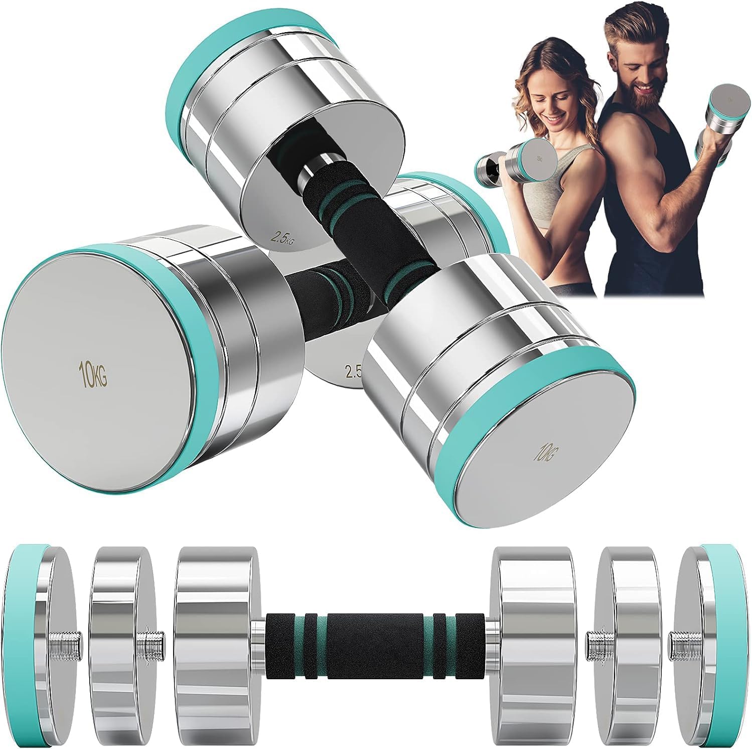 Dripex Hantel-Set, verstellbare Hanteln im 2er-Set oder einzeln aus Stahl, Gewicht der einzelnen Hantel: 2,5 kg, 5 kg, 7,5 kg, 10 kg, 15 kg, 25 kg, 30 kg für den Heimgebrauch – Bild 8