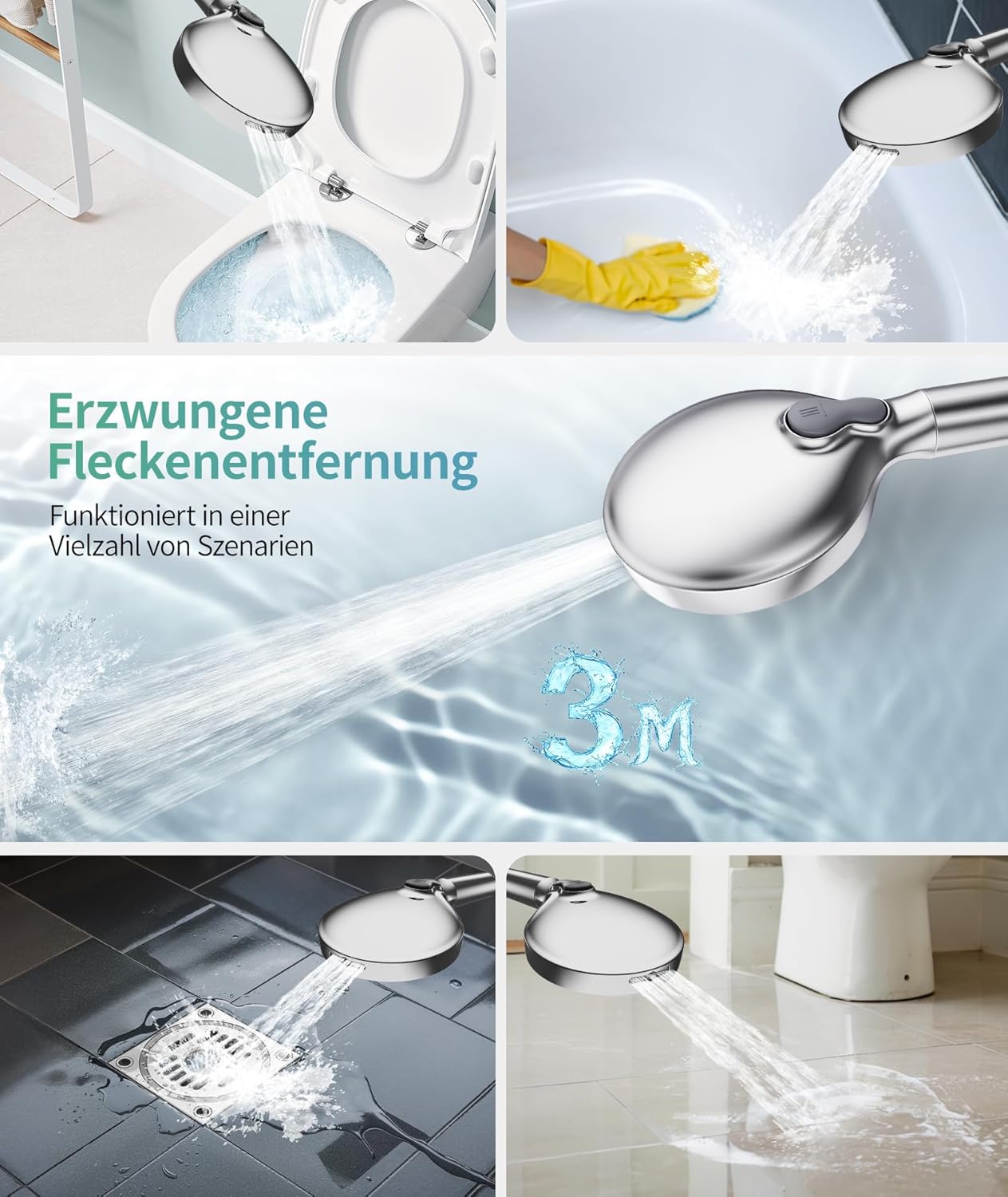 SR SUN RISE Duschkopf mit Filter, Duschkopf mit Schlauch und Filterkartuschen, 9-Funktionen-Handbrause mit 4 Duschfiltern, Hochdruck-Handbrause für hartes Wasser, Restchlor, Schwermetalle, Bakterien – Bild 6