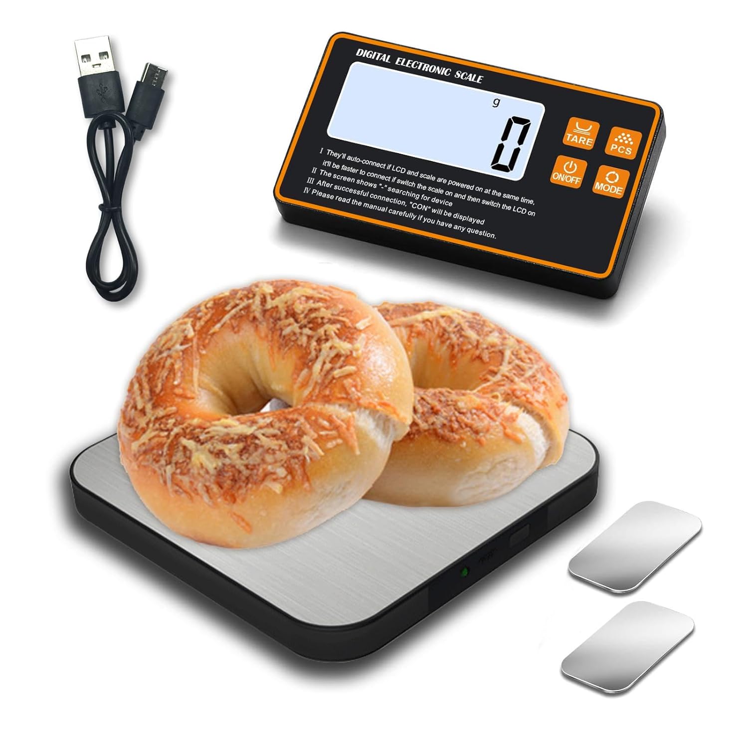 Digitale Küchenwaage 15 kg/1 g mit abnehmbarem Display, Edelstahloberfläche, mit separatem LCD-Display, zum Kochen, Backen, Essenszubereiten