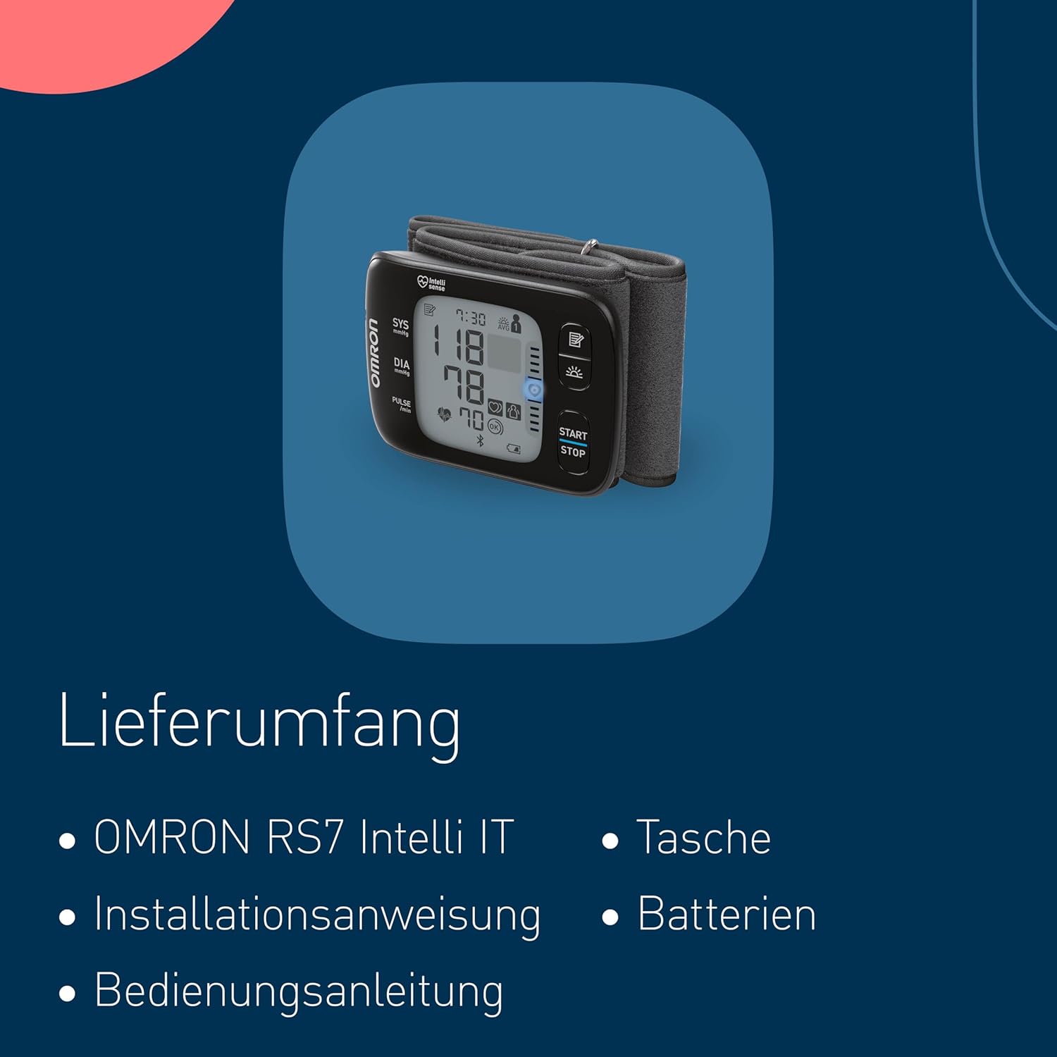 OMRON RS7 Intelli IT, digitales Handgelenk-Blutdruckmessgerät, Testsieger Stiftung Warentest 09/2020, klinisch validiert – auch bei Adipositas, Bluetooth- und Smartphone-kompatibel – Bild 7