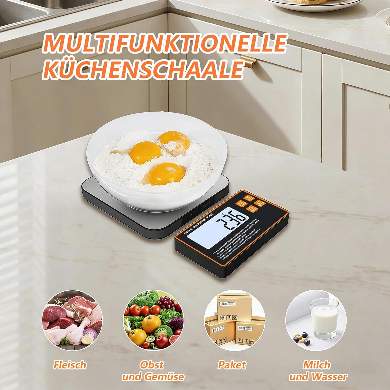 Digitale Küchenwaage 15 kg/1 g mit abnehmbarem Display, Edelstahloberfläche, mit separatem LCD-Display, zum Kochen, Backen, Essenszubereiten – Bild 5