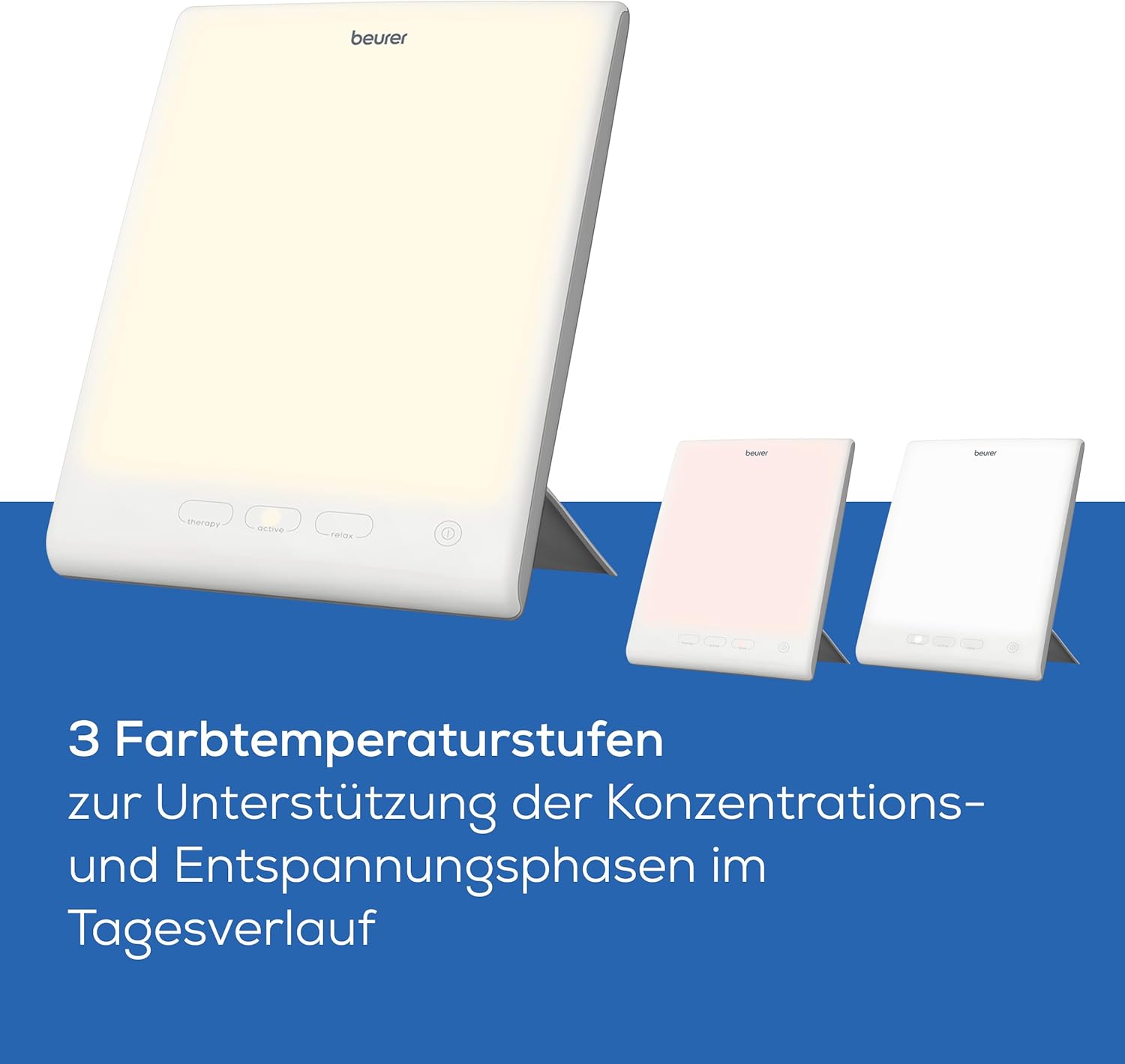 Beurer TL 45 Perfect Day Tageslichtlampe, Simulation von Tageslicht mit 3 Farbtemperaturen für einen geregelten Tag-/Nachtrhythmus, Human Centric Lighting, ideal für den Arbeitsplatz oder den Heimgebrauch – Bild 3