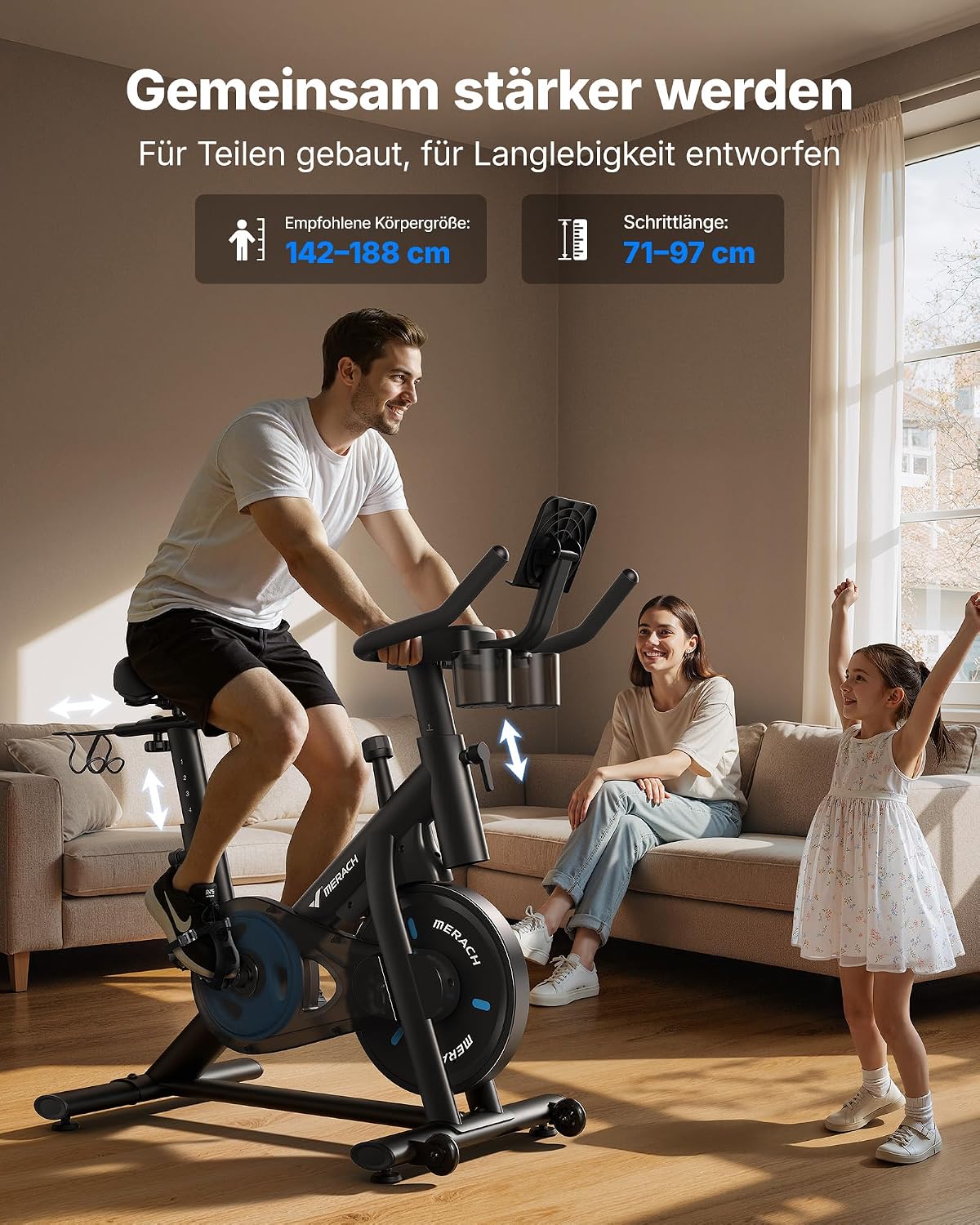 MERACH Heimtrainer mit einstellbarem Widerstand, leises Heimtrainer-Fahrrad mit verbessertem LED-Monitor, Tablet-Halterung, Indoor-Cycling-Fahrrad für Cardio-Training zu Hause, eigene App, bis zu 136 kg – Bild 7