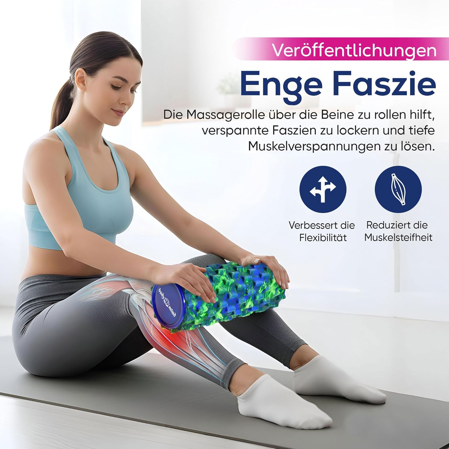 Body & Mind® Faszienrolle, Massagerolle, Fitnessrolle, Sportrolle, Therapierolle, Faszientraining für Oberkörper, Nacken, Rücken, Beine, Waden und alle anderen Muskelgruppen, 33 x 14,5 cm – Bild 4