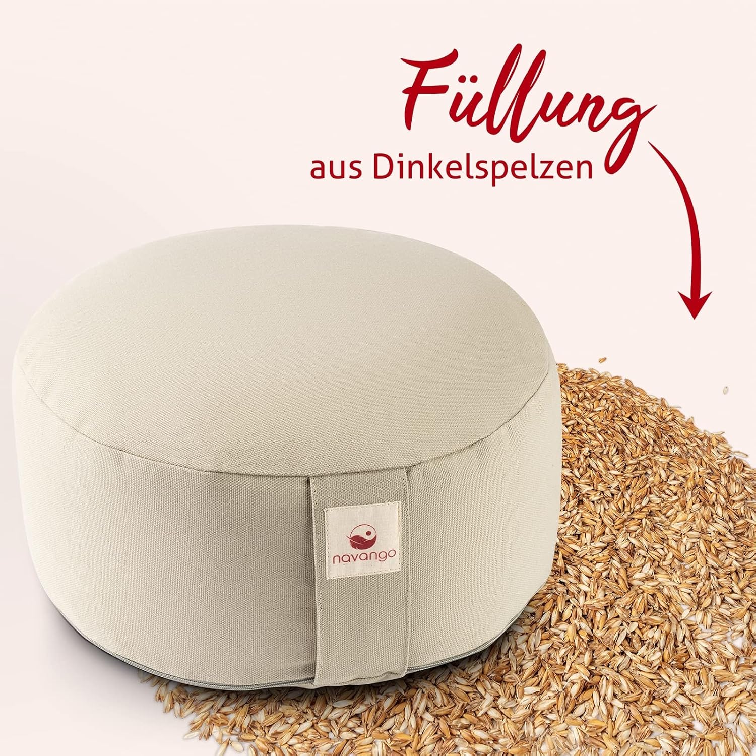 Meditationskissen I Rundes Yogakissen handgefertigt in Deutschland I Sitzhöhe 15 cm I Verdeckter Reißverschluss I 100 % Dinkelspelzfüllung I waschbarer Bezug aus 100 % Baumwolle – Bild 2